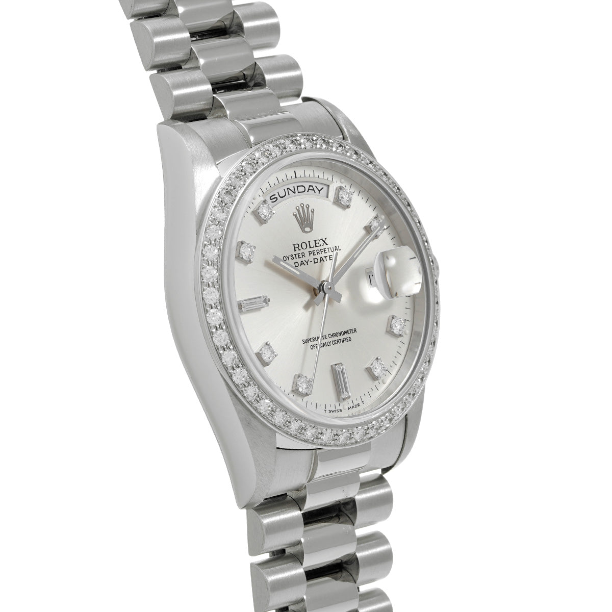 Day Date 18346A N (manufactured circa 1992) Silver/Diamond ROLEX Men's [Pre-Owned].