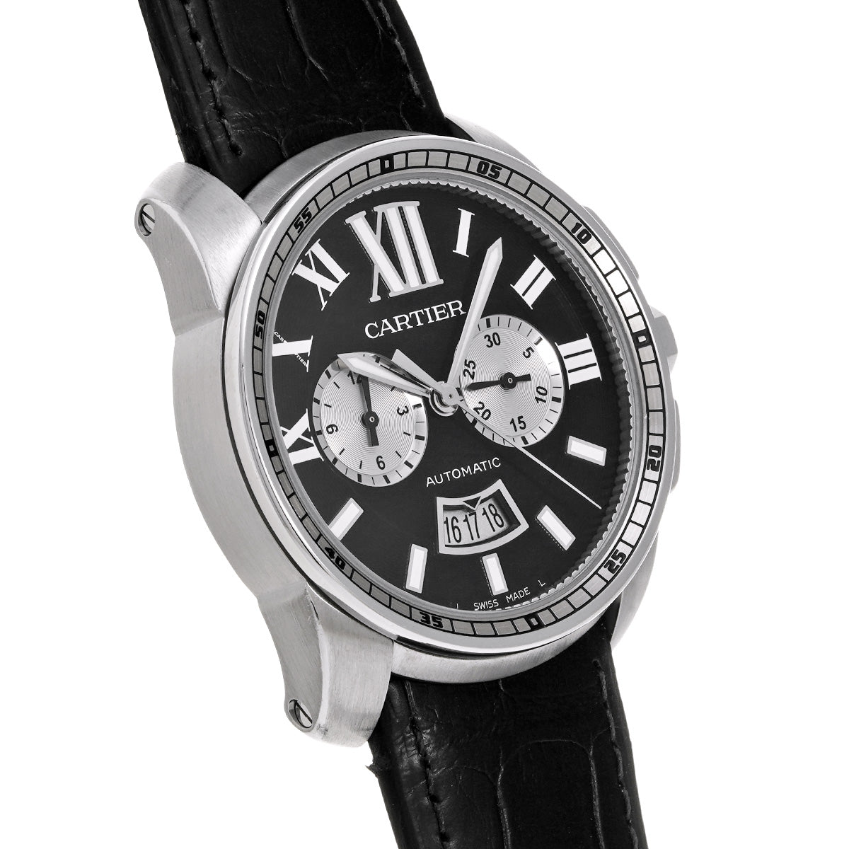 Calibre de Cartier Chronograph W7100060 Black/Silver CARTIER Men's [Pre-Owned]