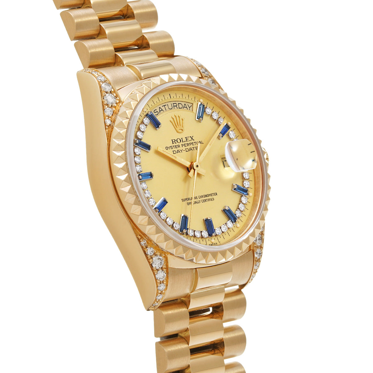 Day Date 18018 98th (manufactured circa 1986) Champagne/Diamond/Sapphire ROLEX Men's [Pre-Owned].