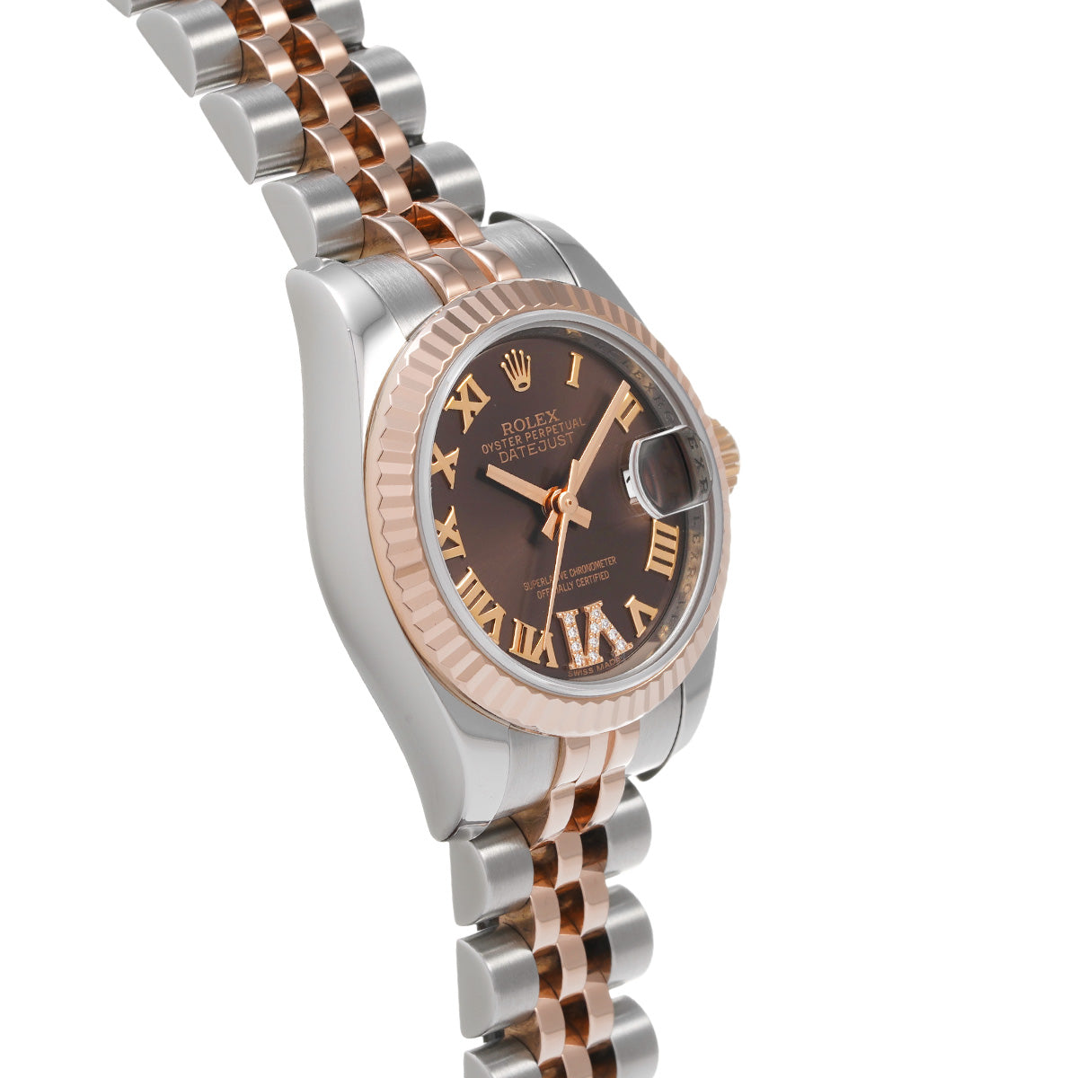 DATE JUST 179171 Random Serial Chocolate Brown/Diamond ROLEX Ladies [Pre-Owned].