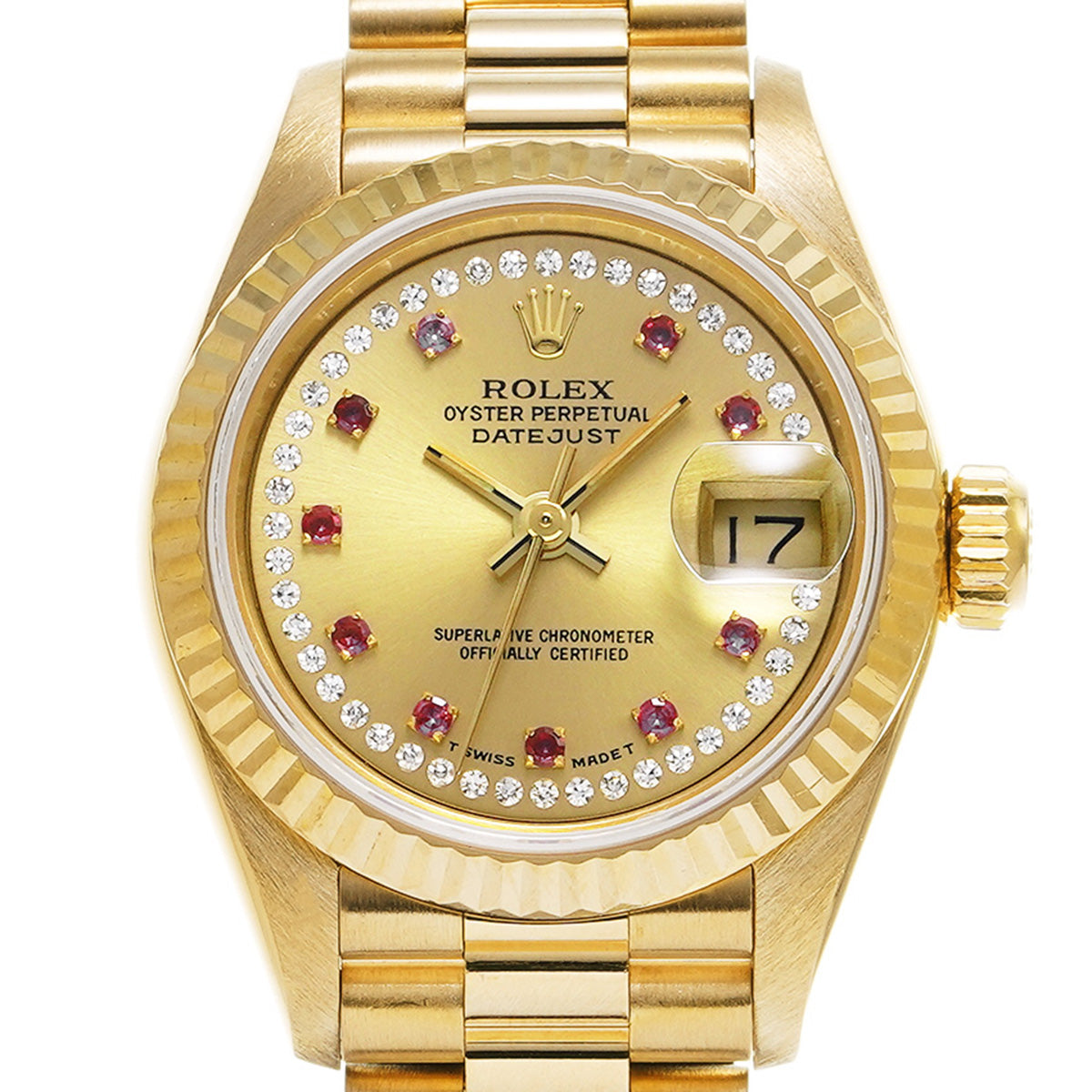 Datejust 69178LR E (manufactured circa 1990) Champagne/Diamond/Ruby ROLEX Ladies [Pre-Owned].