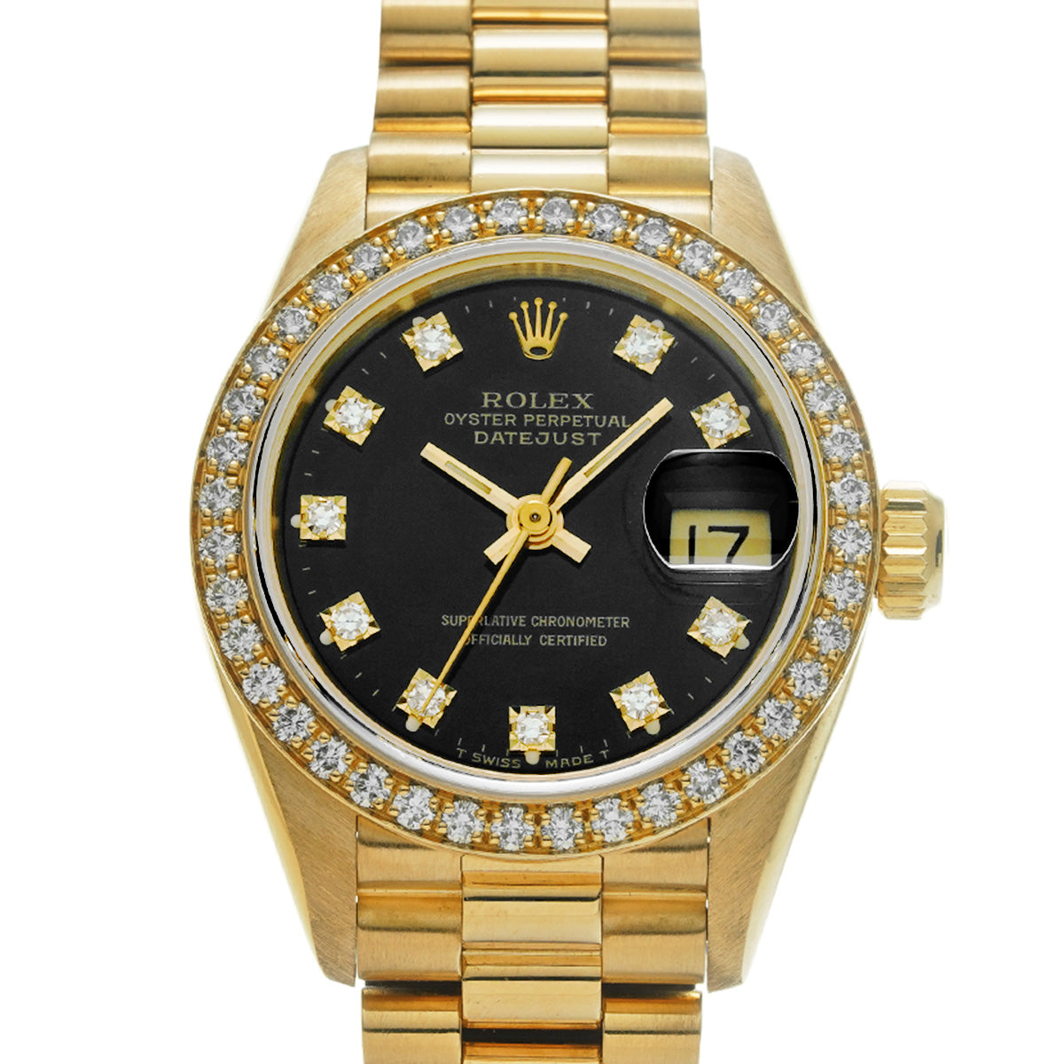 DATE JUST 69138G E (manufactured circa 1990) Black/Diamond ROLEX Ladies [Pre-Owned].