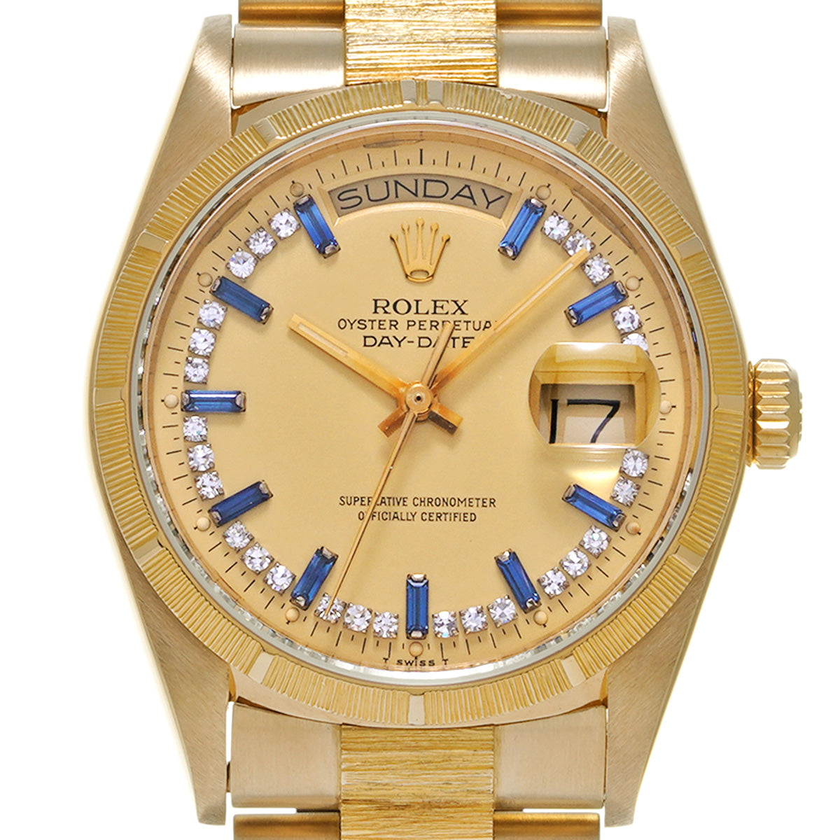 Day-Date 18078, 91s (manufactured circa 1985), Champagne/Diamond/Sapphire ROLEX Men's [Pre-Owned].