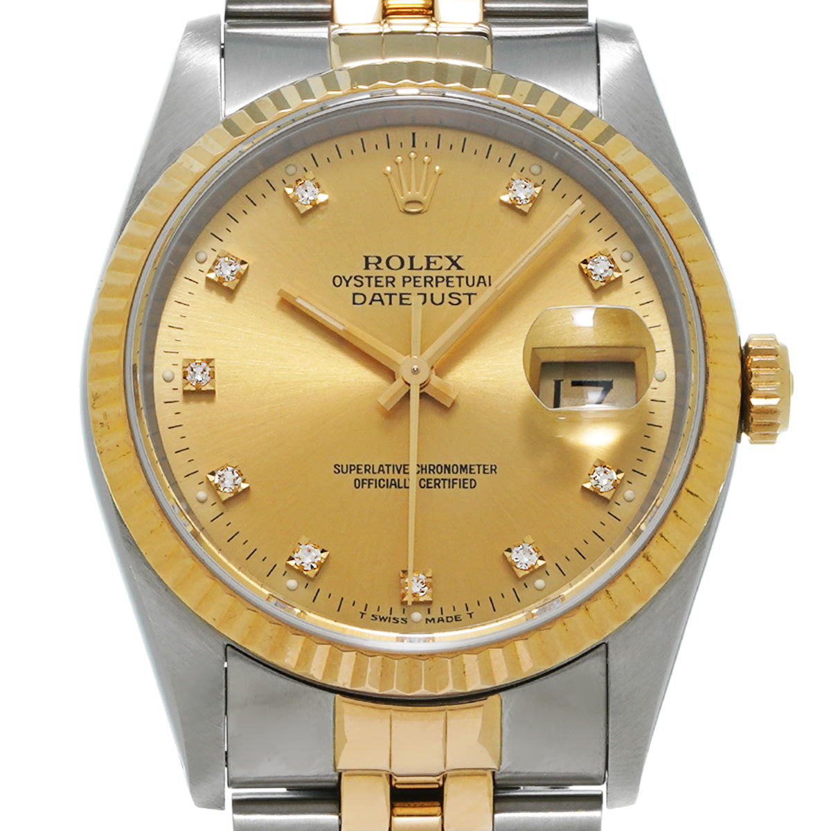 DATE JUST 16233G X (manufactured circa 1991) Champagne/Diamond ROLEX Men's [Pre-Owned].