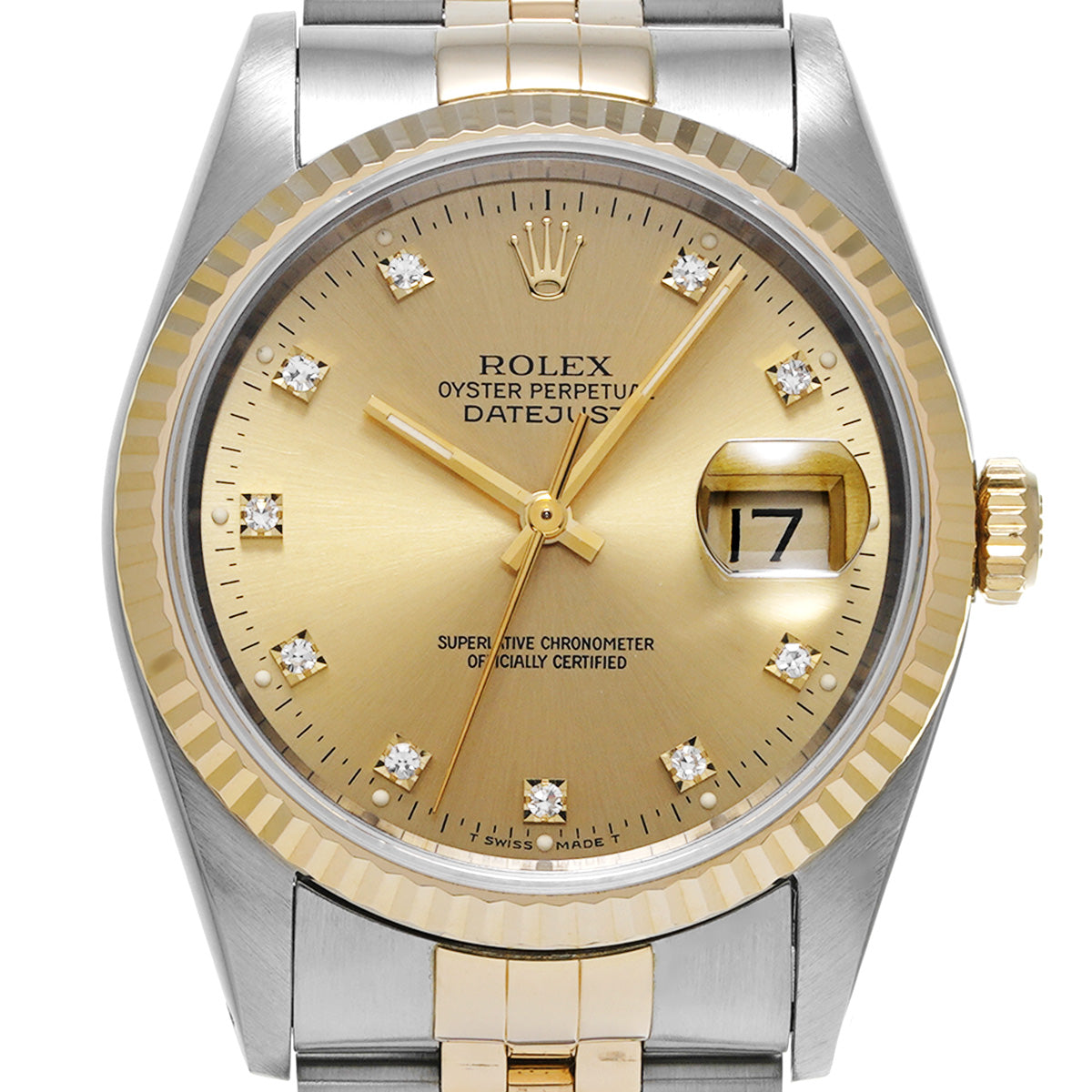 DATE JUST 16233G X (manufactured circa 1991) Champagne/Diamond ROLEX Men's [Pre-Owned].