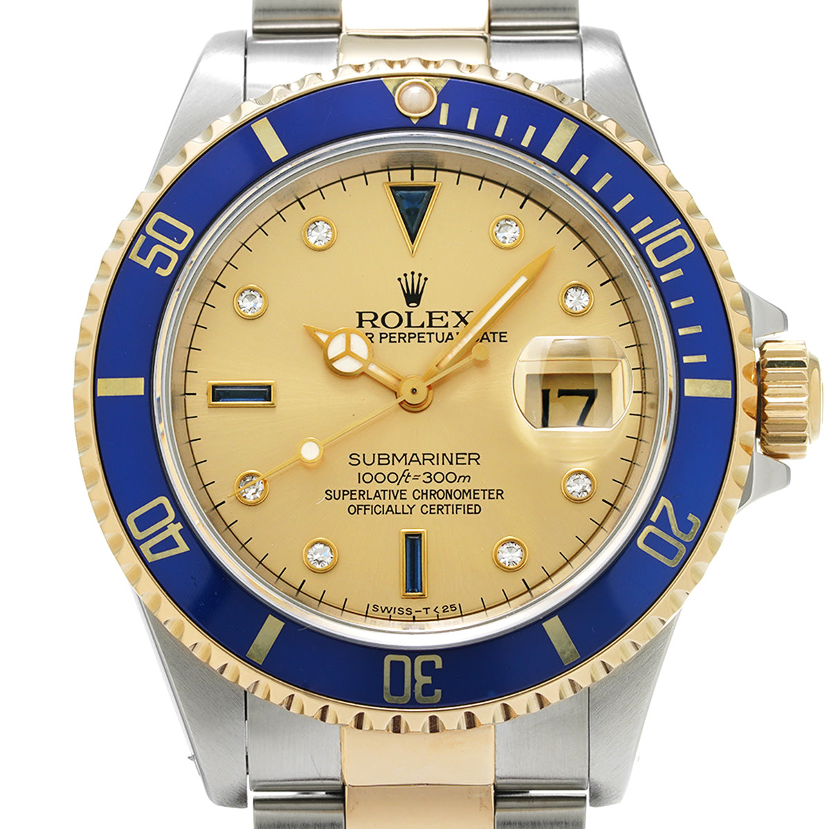 Submariner Date 16613SG N (manufactured circa 1992) Champagne/Sapphire/Diamond ROLEX Men's [Pre-Owned].