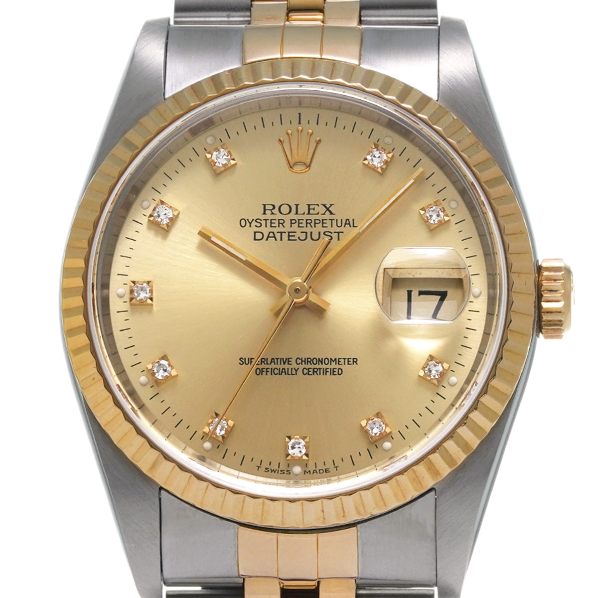 Datejust 16233G L (manufactured circa 1990) Champagne/Diamond ROLEX Men's [Pre-Owned].