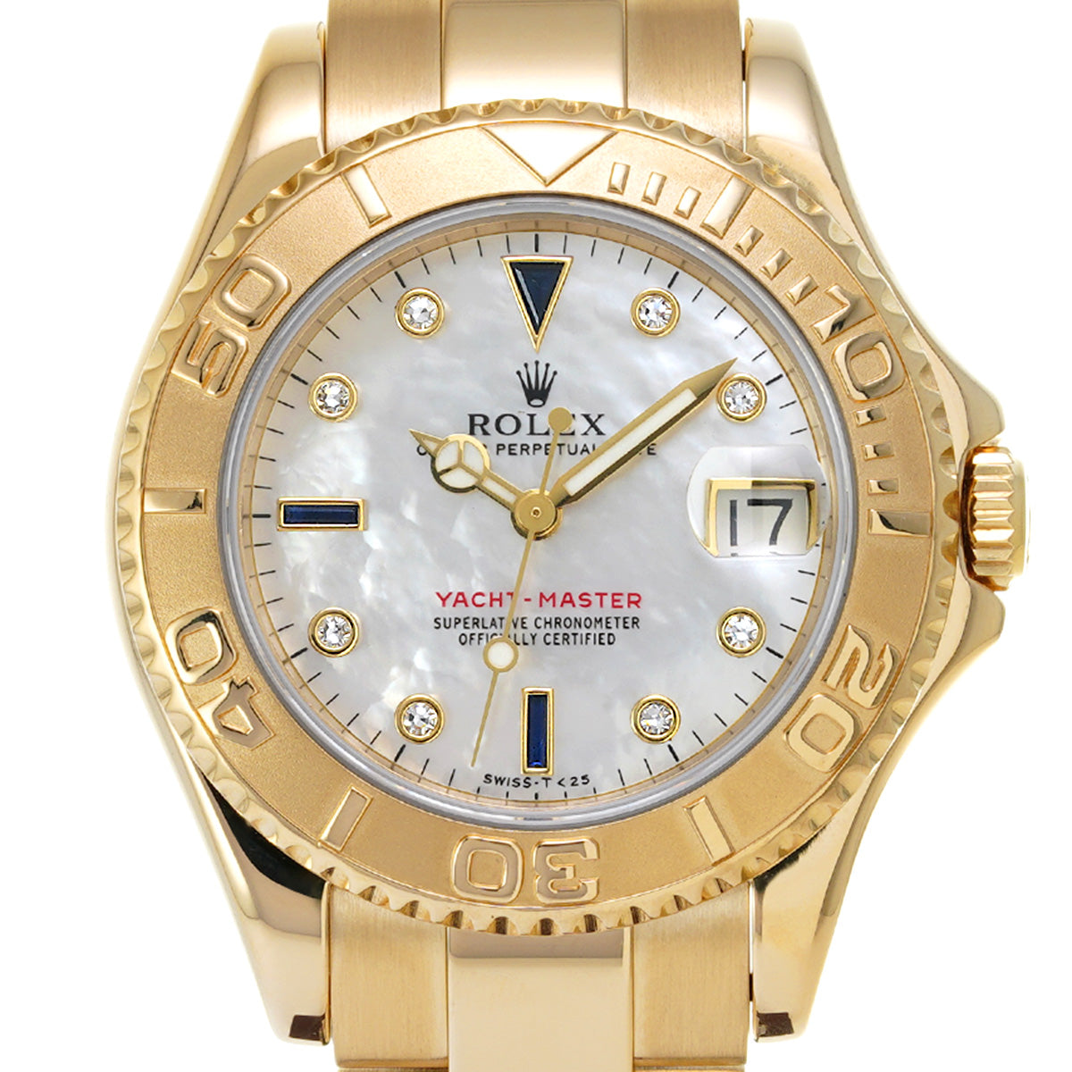 Yacht-Master 34 68628NGS T (manufactured circa 1996) White MOP/Diamond/Sapphire ROLEX Unisex [Pre-Owned].