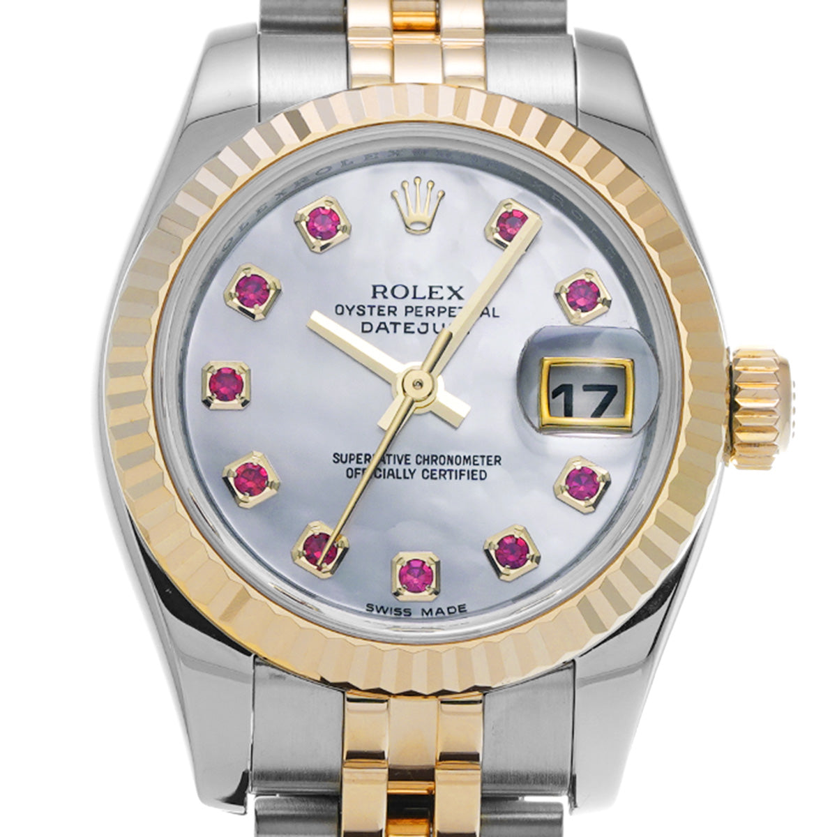 DATE JUST 179173NGR M (manufactured around 2007) White MOP/Ruby ROLEX Ladies [Pre-Owned].