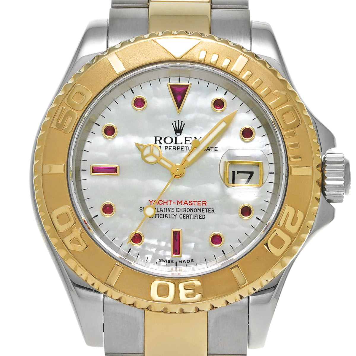 Yacht-Master 40 16623NGR F (manufactured circa 2004) White MOP/Ruby ROLEX Men's [Pre-Owned].