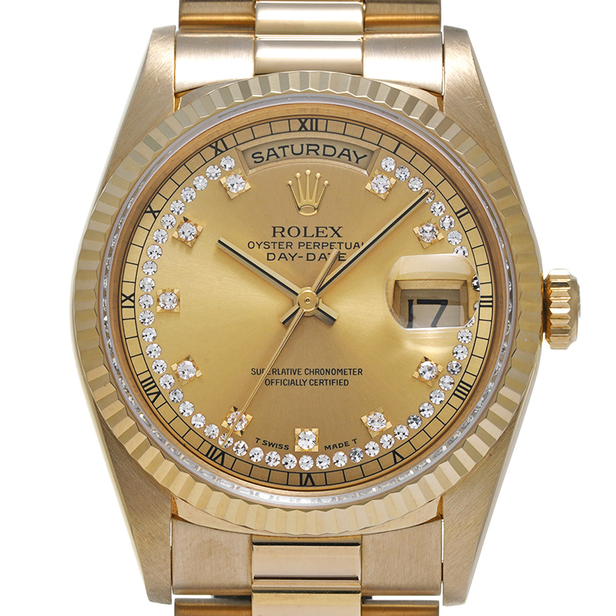 Day Date 18238LB W (manufactured circa 1995) Champagne/Diamond ROLEX Men's [Pre-Owned].