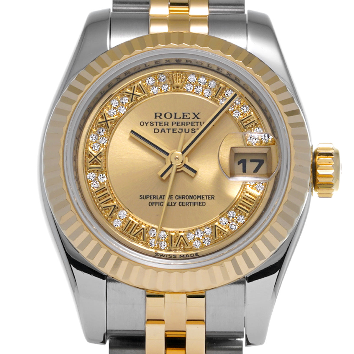 DATE JUST 179173 Z (manufactured circa 2006) Myriad Diamonds/Champagne ROLEX Ladies [Pre-Owned].