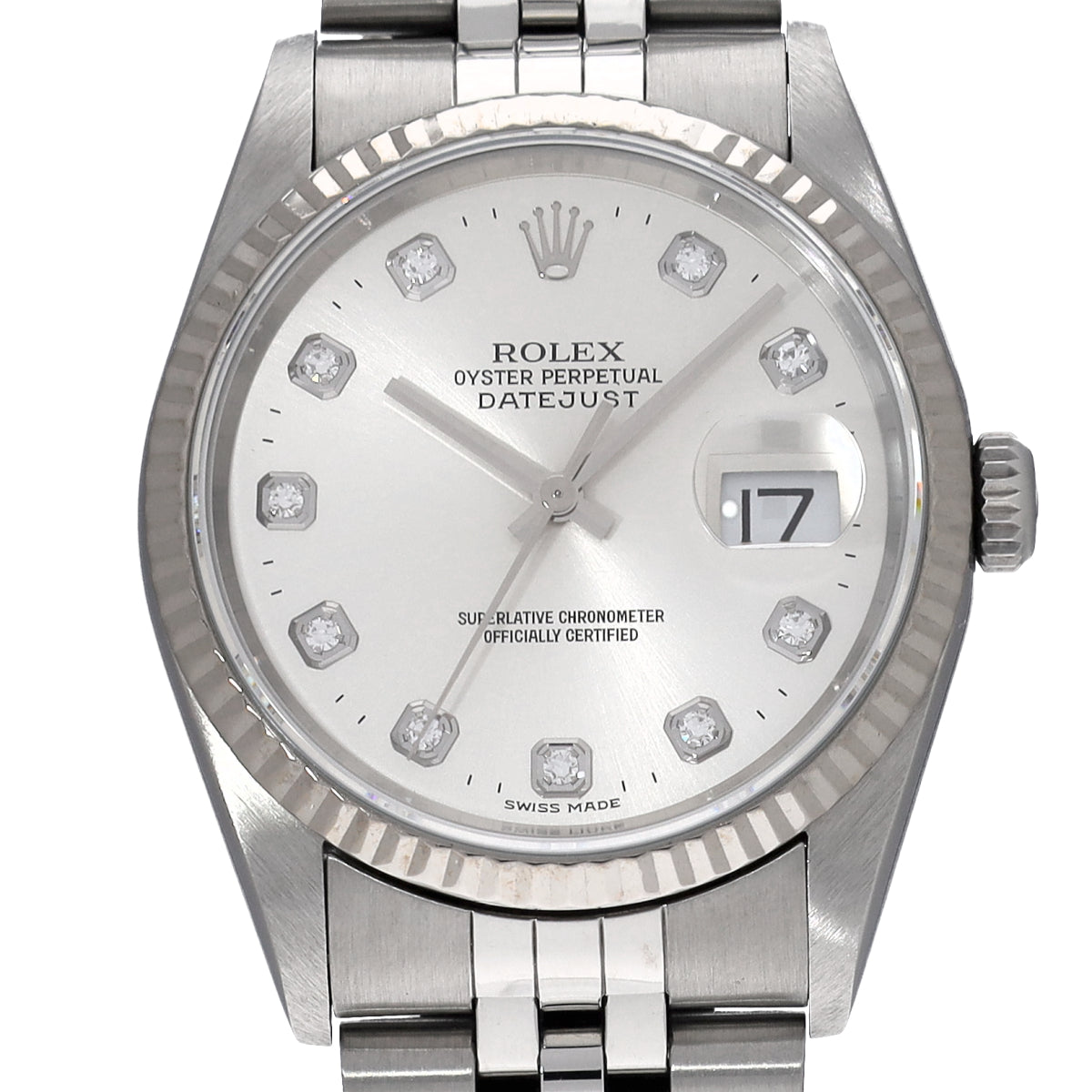 DATE JUST 16234G T (manufactured circa 1997) Silver/Diamond ROLEX Men's [Pre-Owned].