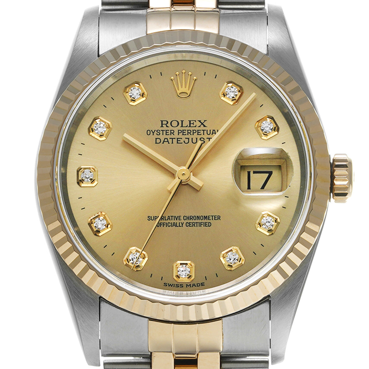 Datejust 16233G T (manufactured circa 1996) Champagne/Diamond ROLEX Men's [Pre-Owned].