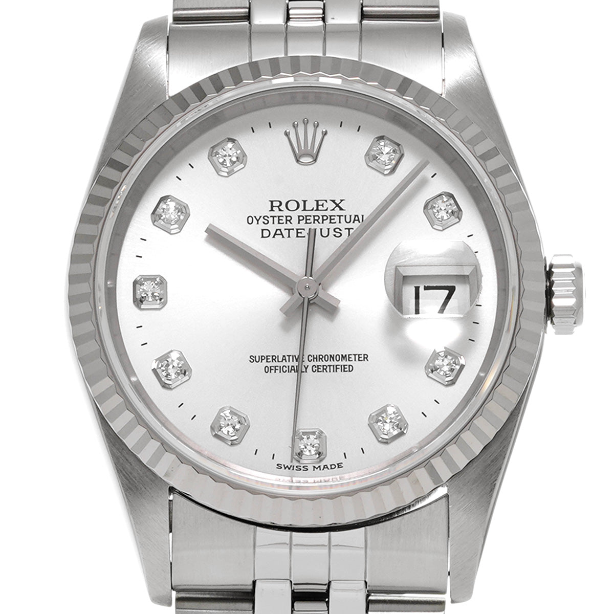 DATE JUST 16234G U (manufactured circa 1997) Silver/Diamond ROLEX Men's [Pre-Owned].