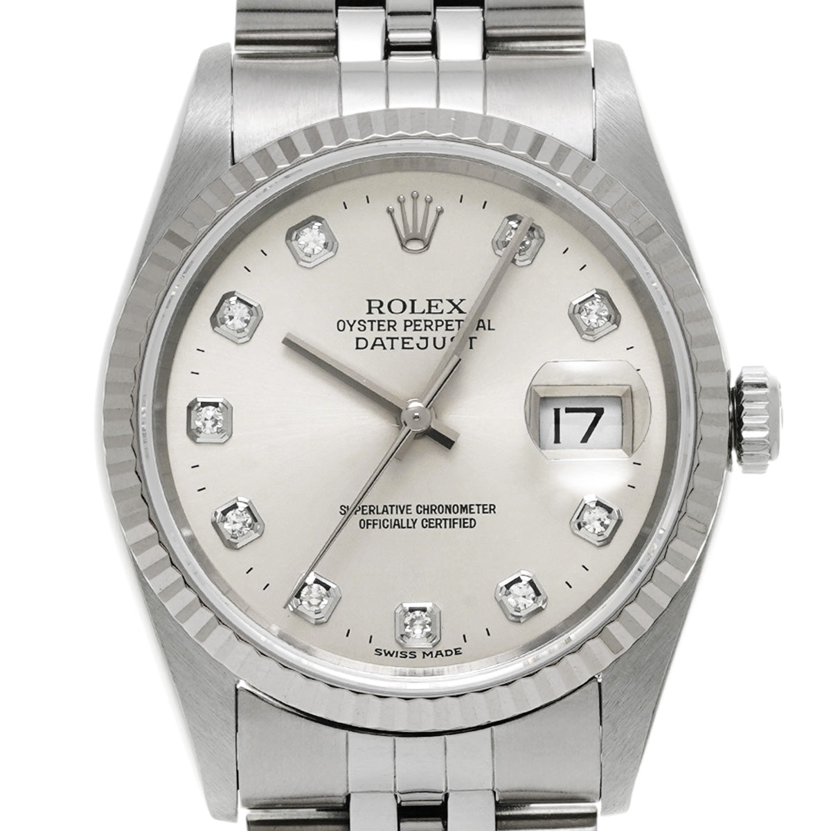 DATE JUST 16234G T (manufactured circa 1996) Silver/Diamond ROLEX Men's [Pre-Owned].