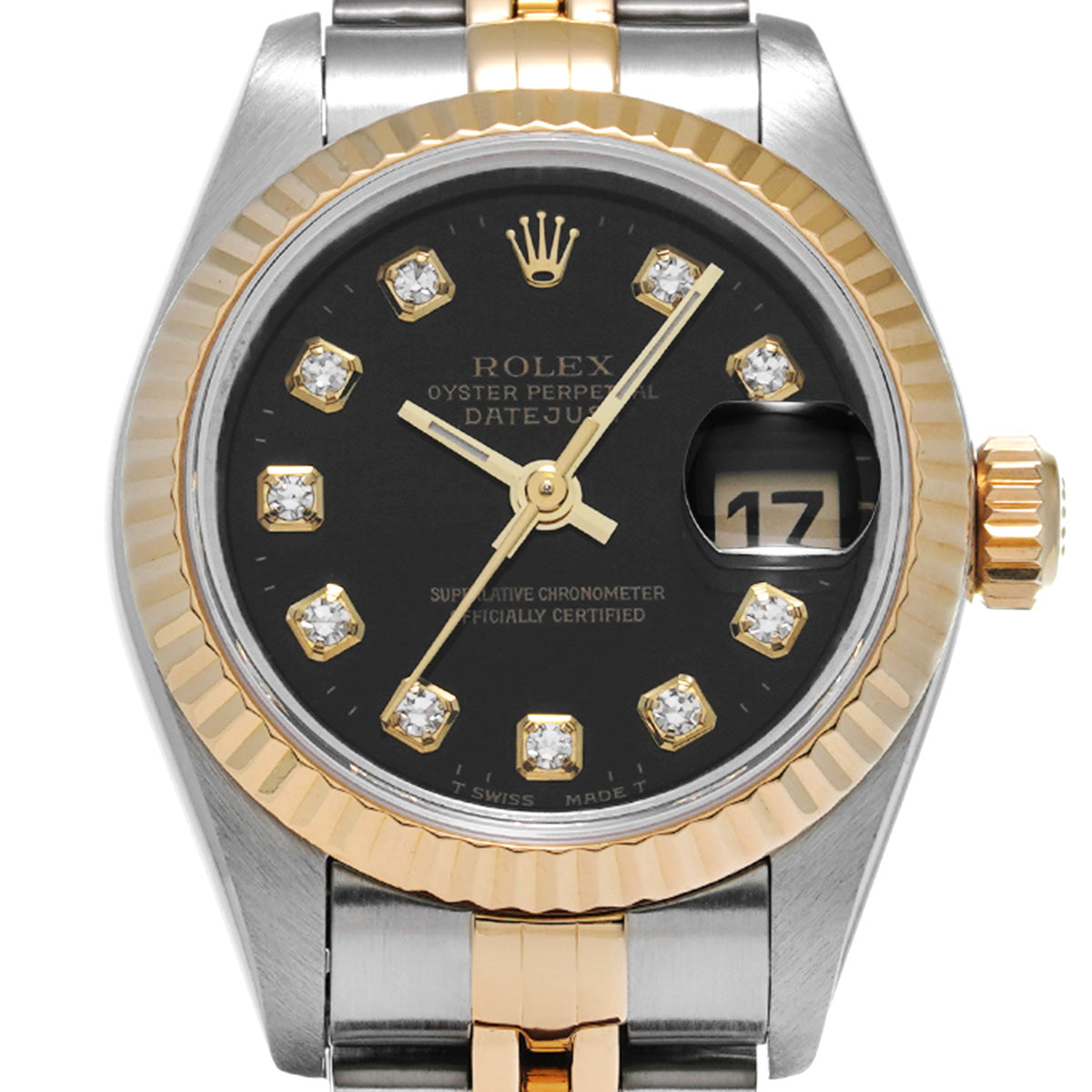 DATE JUST 69173G W (manufactured circa 1995) Black/Diamond ROLEX Ladies [Pre-Owned].