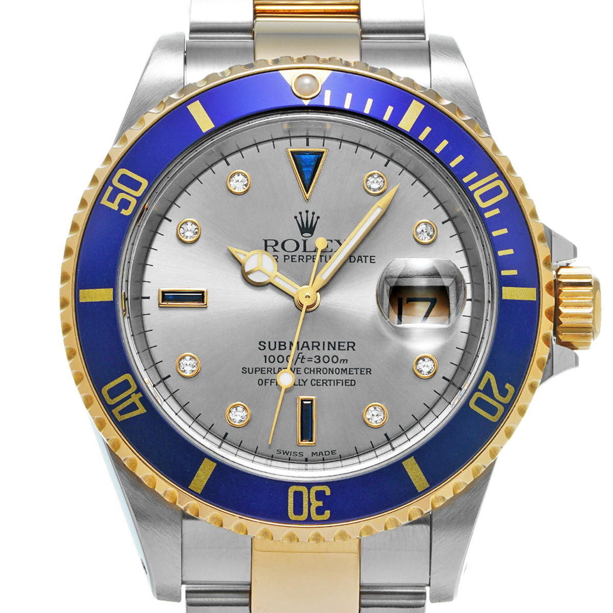 Submariner Date 16613SG K (manufactured circa 2002) Gray/Sapphire/Diamond ROLEX Men's [Pre-Owned].