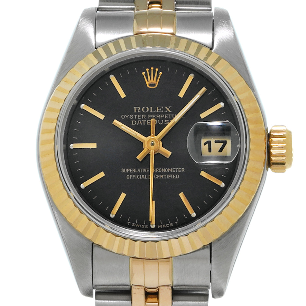 DATE JUST 69173 W (manufactured circa 1995) Black ROLEX Ladies [Pre-Owned].