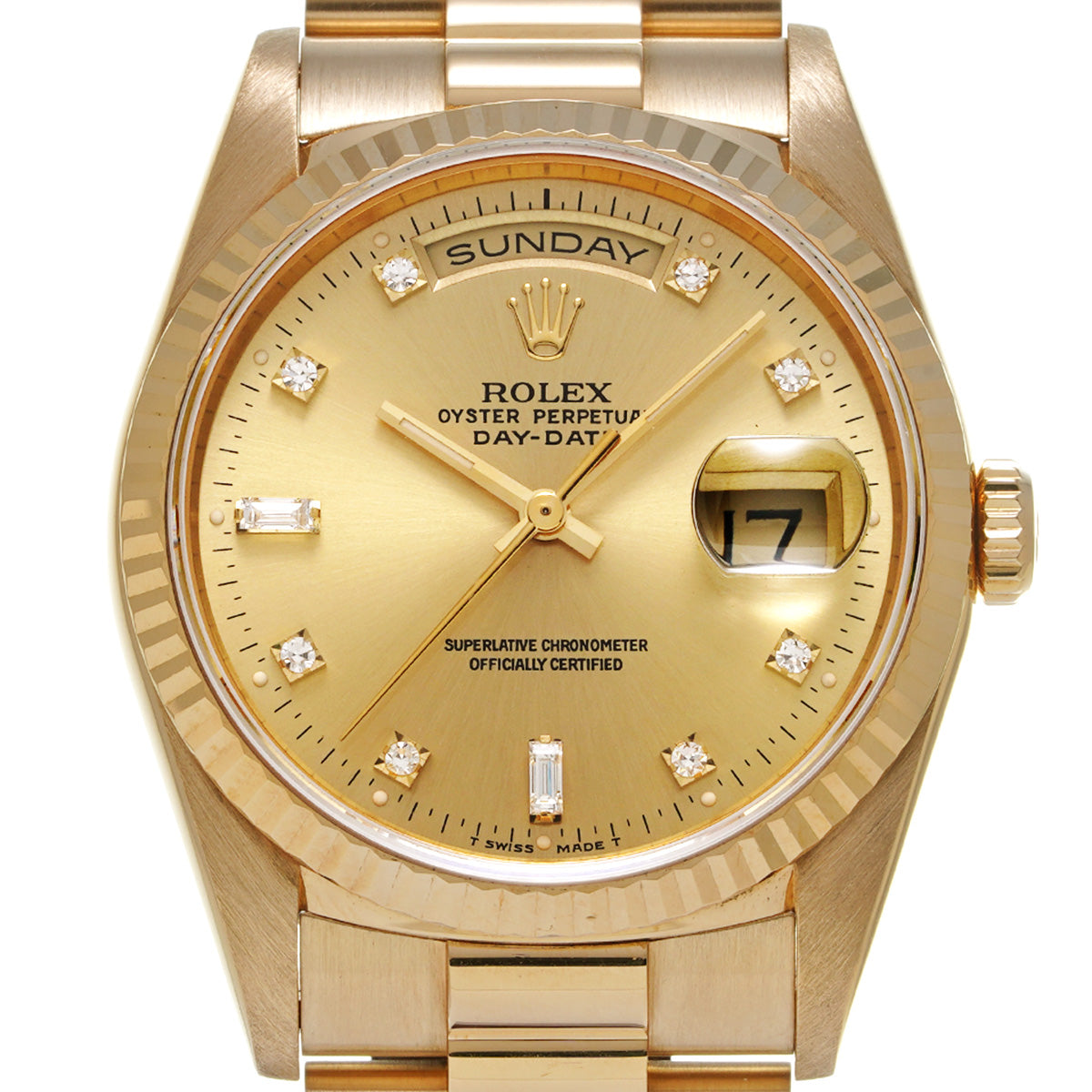 Day Date 18238A E (manufactured circa 1991) Champagne/Diamond ROLEX Men's [Pre-Owned].