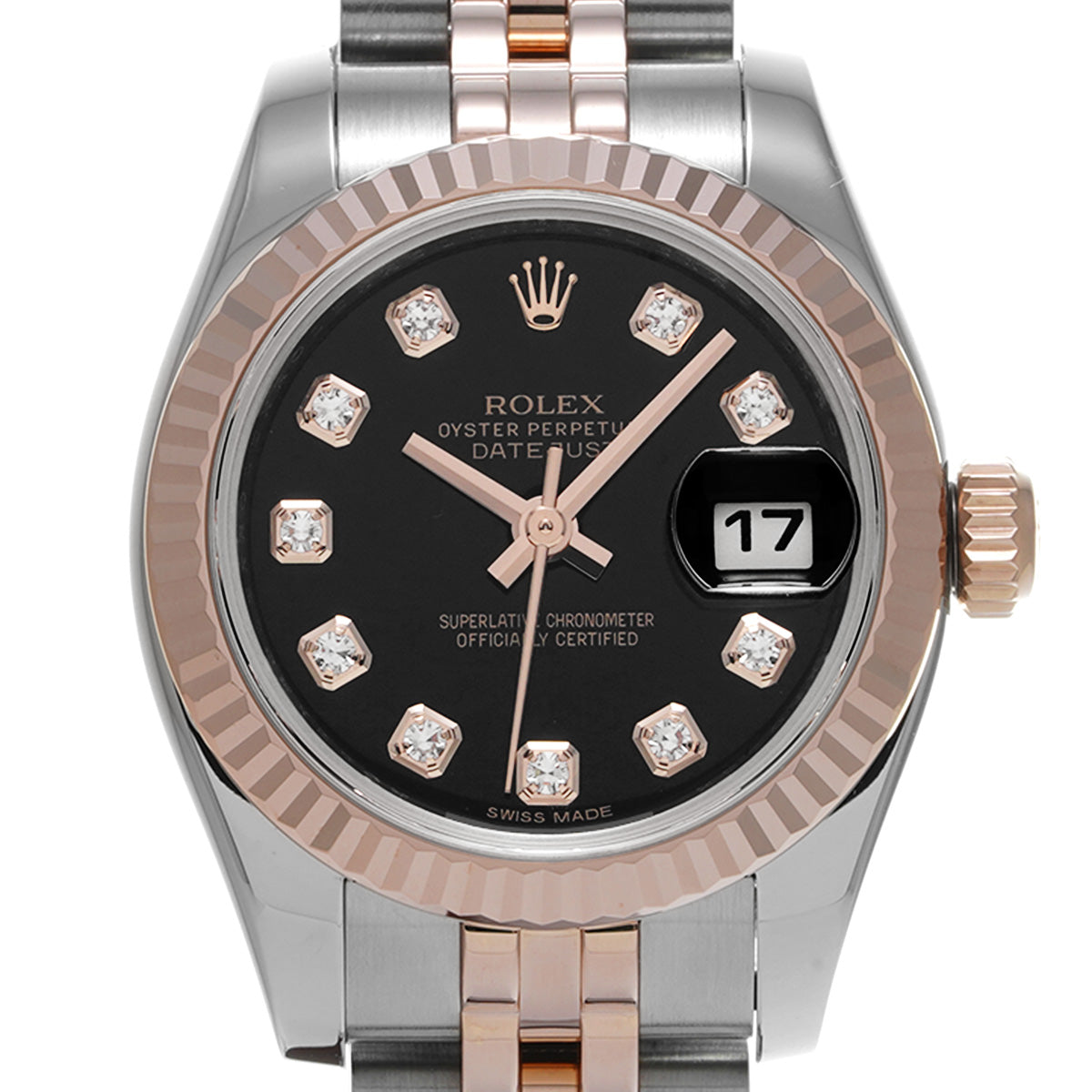 DATE JUST 179171G G (manufactured circa 2011) Black/Diamond ROLEX Ladies [Pre-Owned].