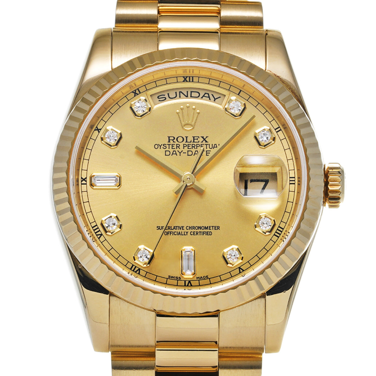 Day Date 118238A K (manufactured circa 2001) Champagne/Diamond ROLEX Men's [Pre-Owned].