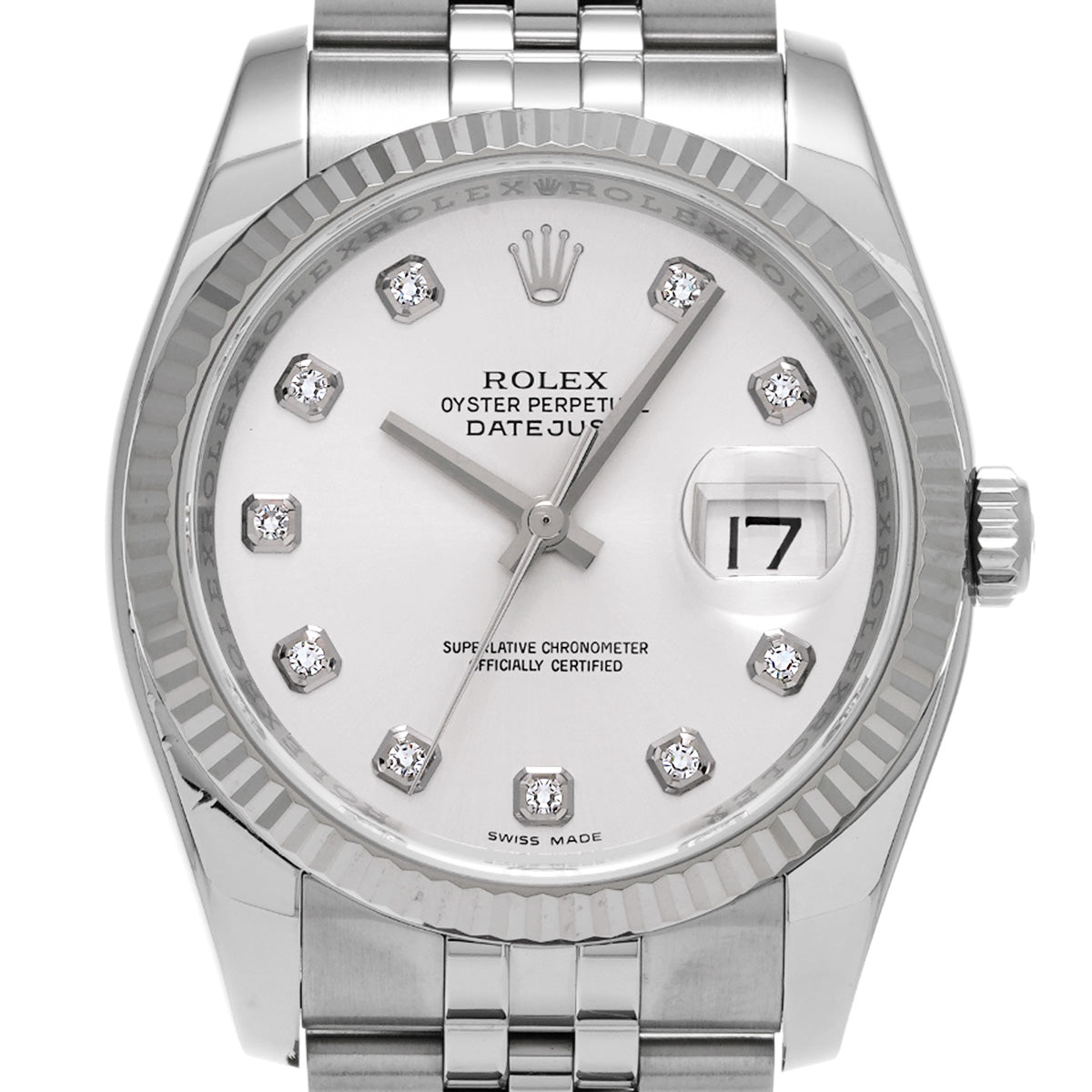 DATE JUST 116234G Z (manufactured circa 2007) Silver/Diamond ROLEX Men's [Pre-Owned].