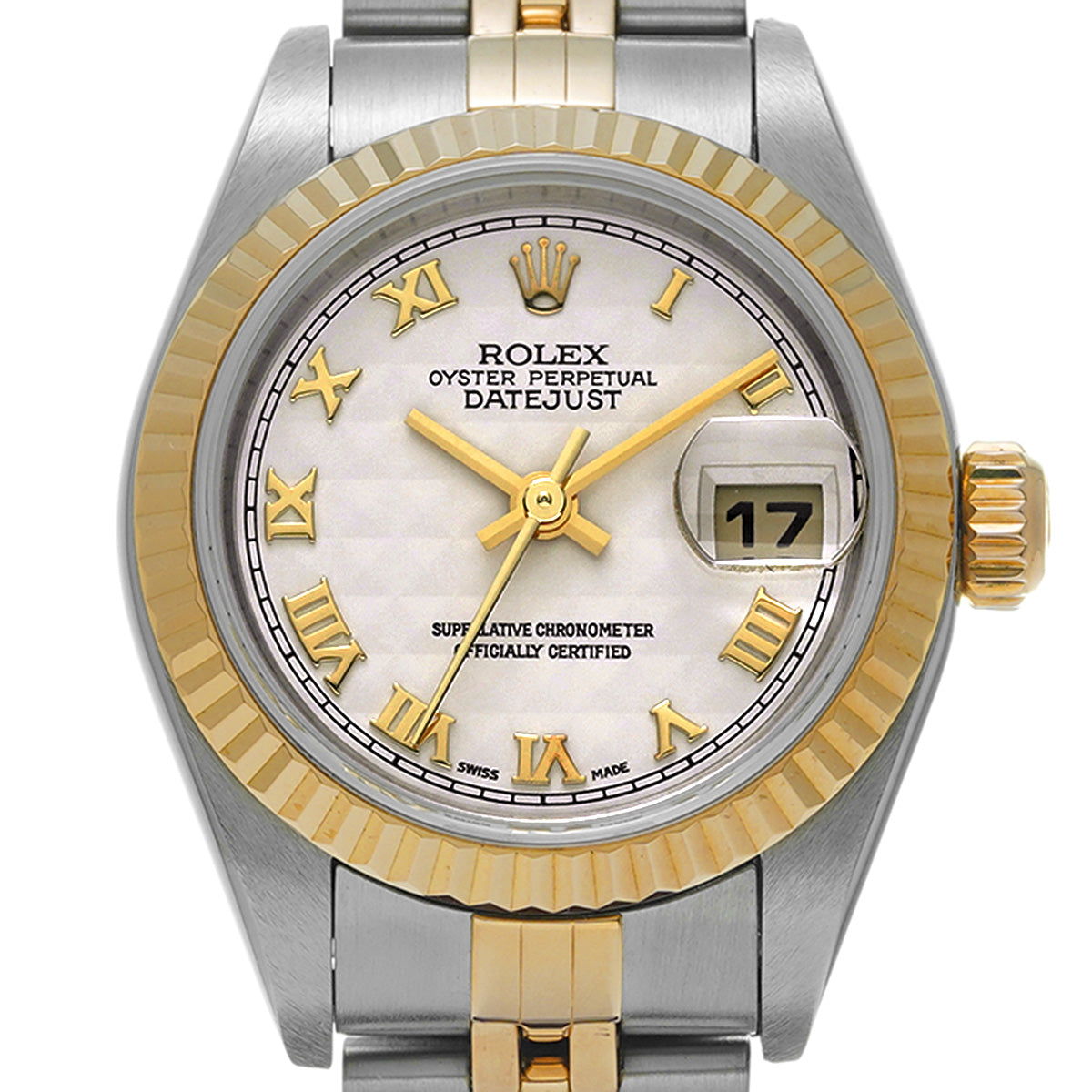 DATE JUST 79173 Y (manufactured circa 2003) Ivory Pyramid ROLEX Ladies [Pre-Owned].