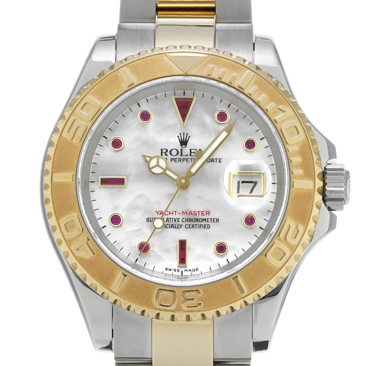 Yacht-Master 16623NGR Z (manufactured circa 2006) White MOP/Ruby ROLEX Men's [Pre-Owned].