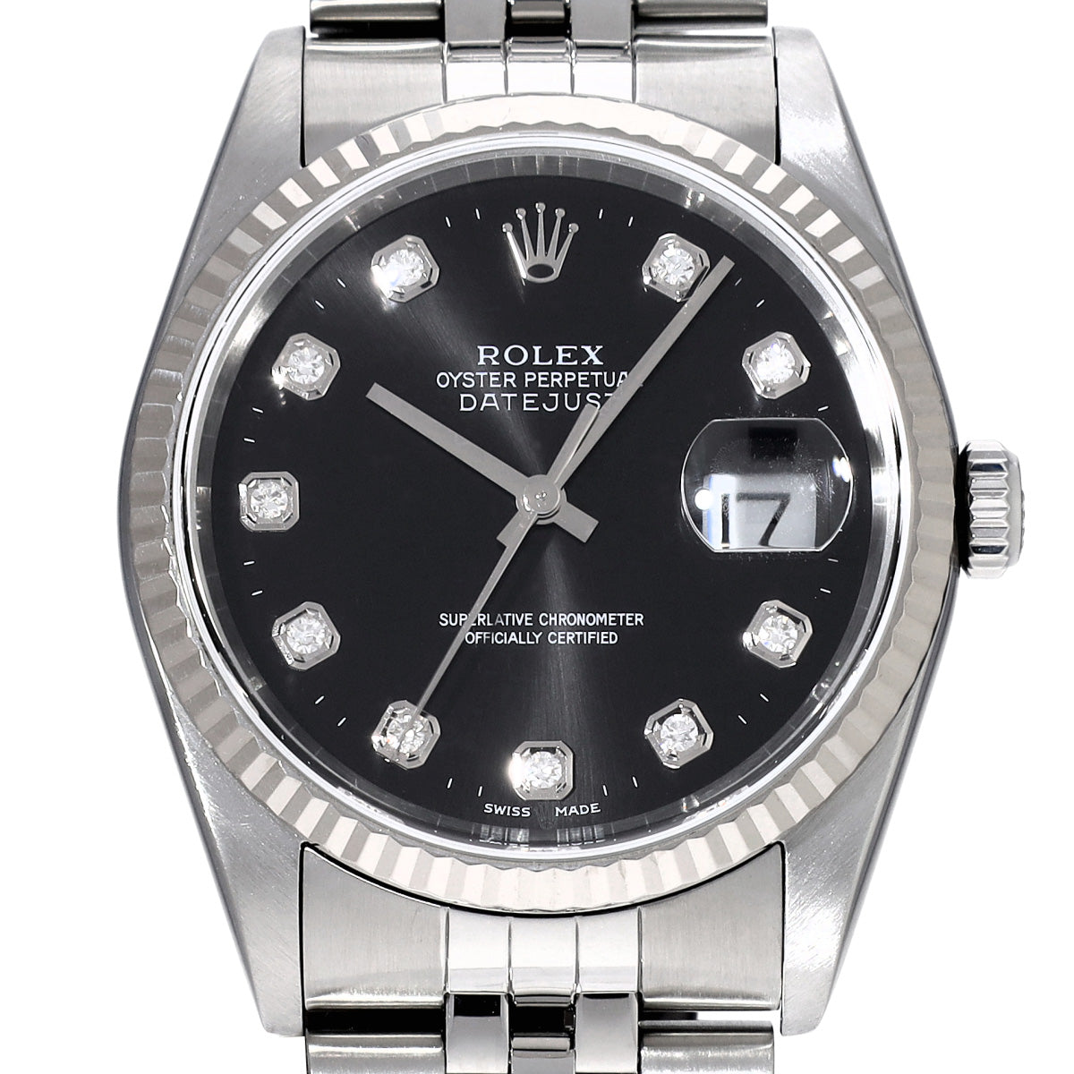 DATE JUST 16234G D (manufactured circa 2005) Black/Diamond ROLEX Men's [Pre-Owned].
