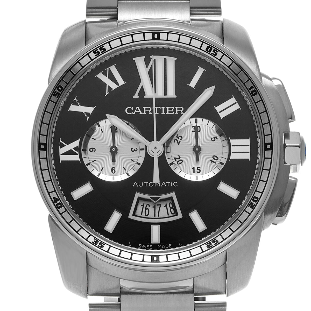 Calibre de Cartier Chronograph W7100061 Black/Silver CARTIER Men's [Pre-Owned]