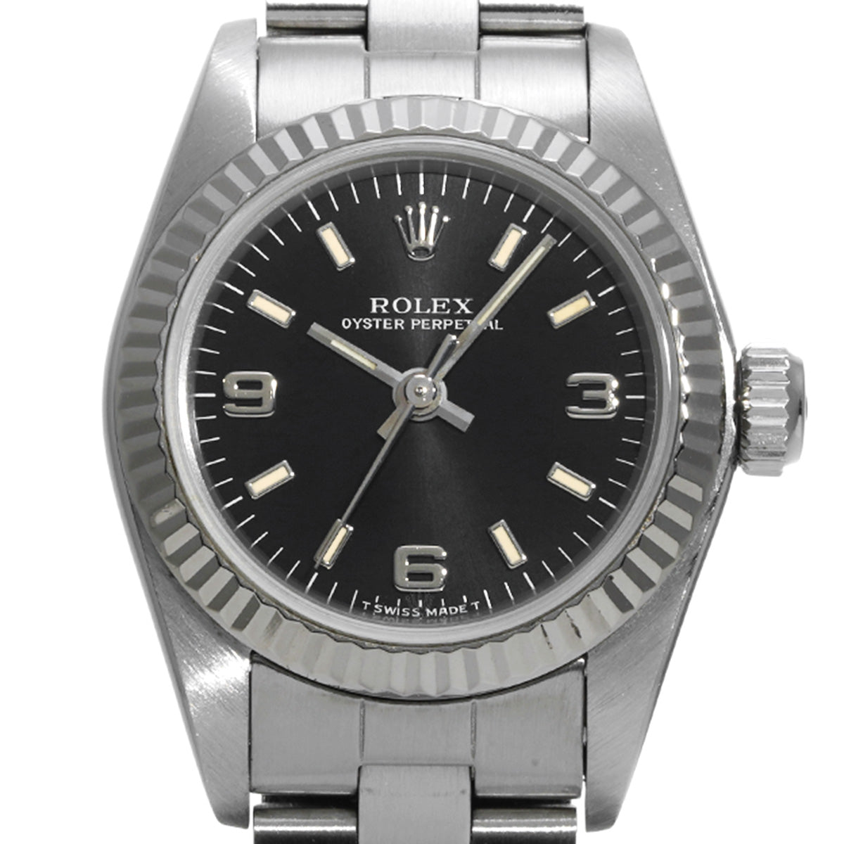 Oyster Perpetual 67194 W (manufactured circa 1995) Black ROLEX Ladies [Pre-Owned].