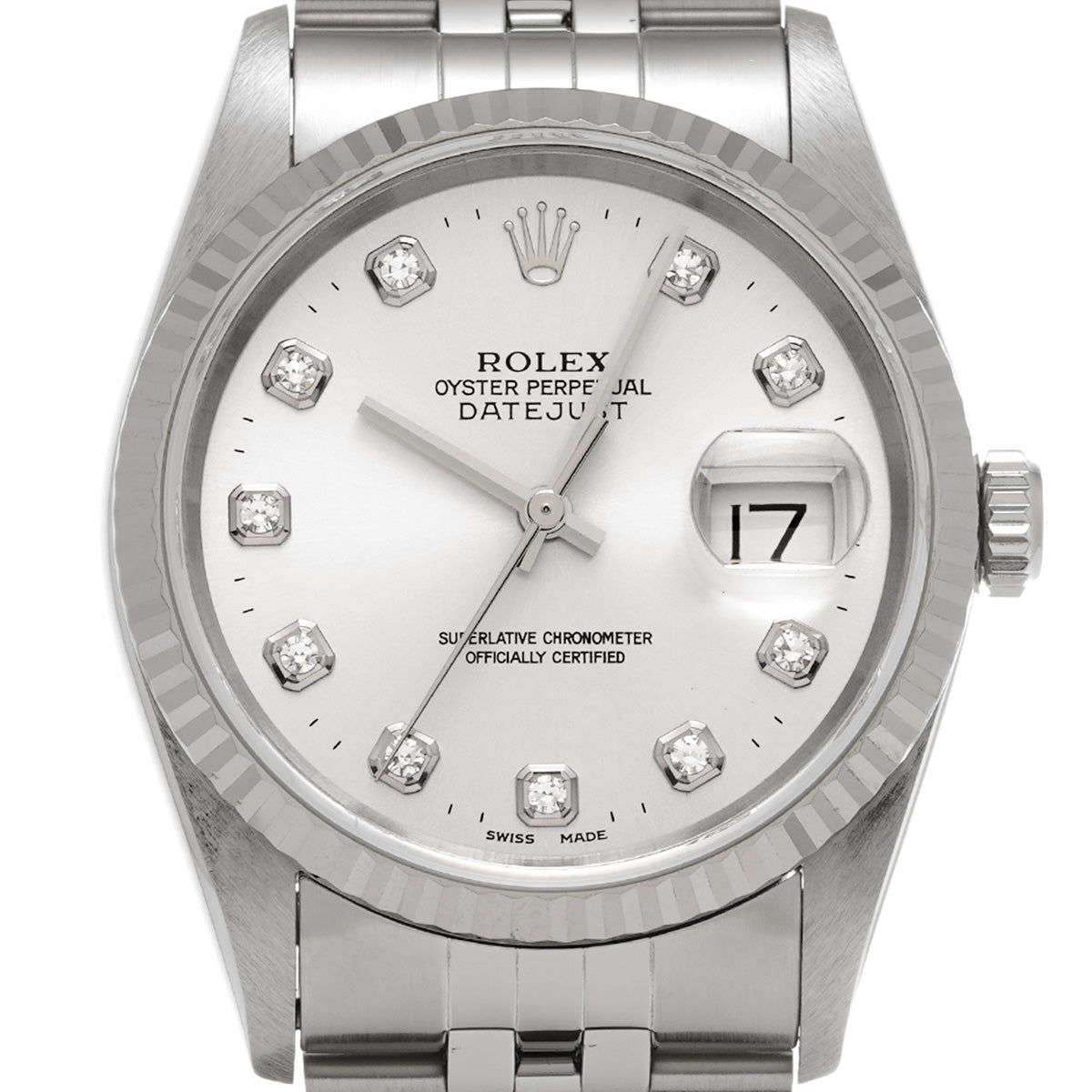 DATE JUST 16234G U (manufactured circa 1997) Silver/Diamond ROLEX Men's [Pre-Owned].