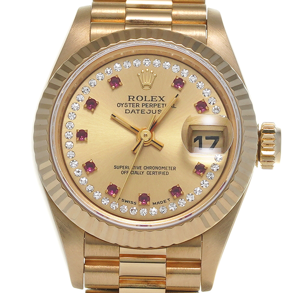 Datejust 69178LR W (manufactured circa 1995) Champagne/Diamond/Ruby ROLEX Ladies [Pre-Owned].