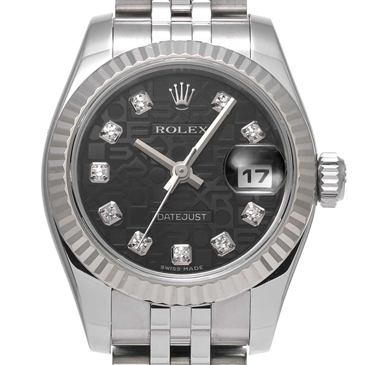 DATE JUST 179174G (manufactured circa 2005) Black Computer/Diamond ROLEX Ladies [Pre-Owned].