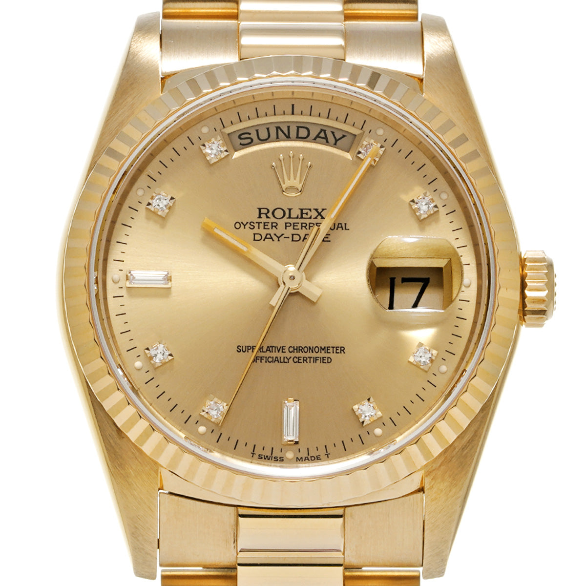 Day Date 18238A L (manufactured circa 1989) Champagne/Diamond ROLEX Men's [Pre-Owned].