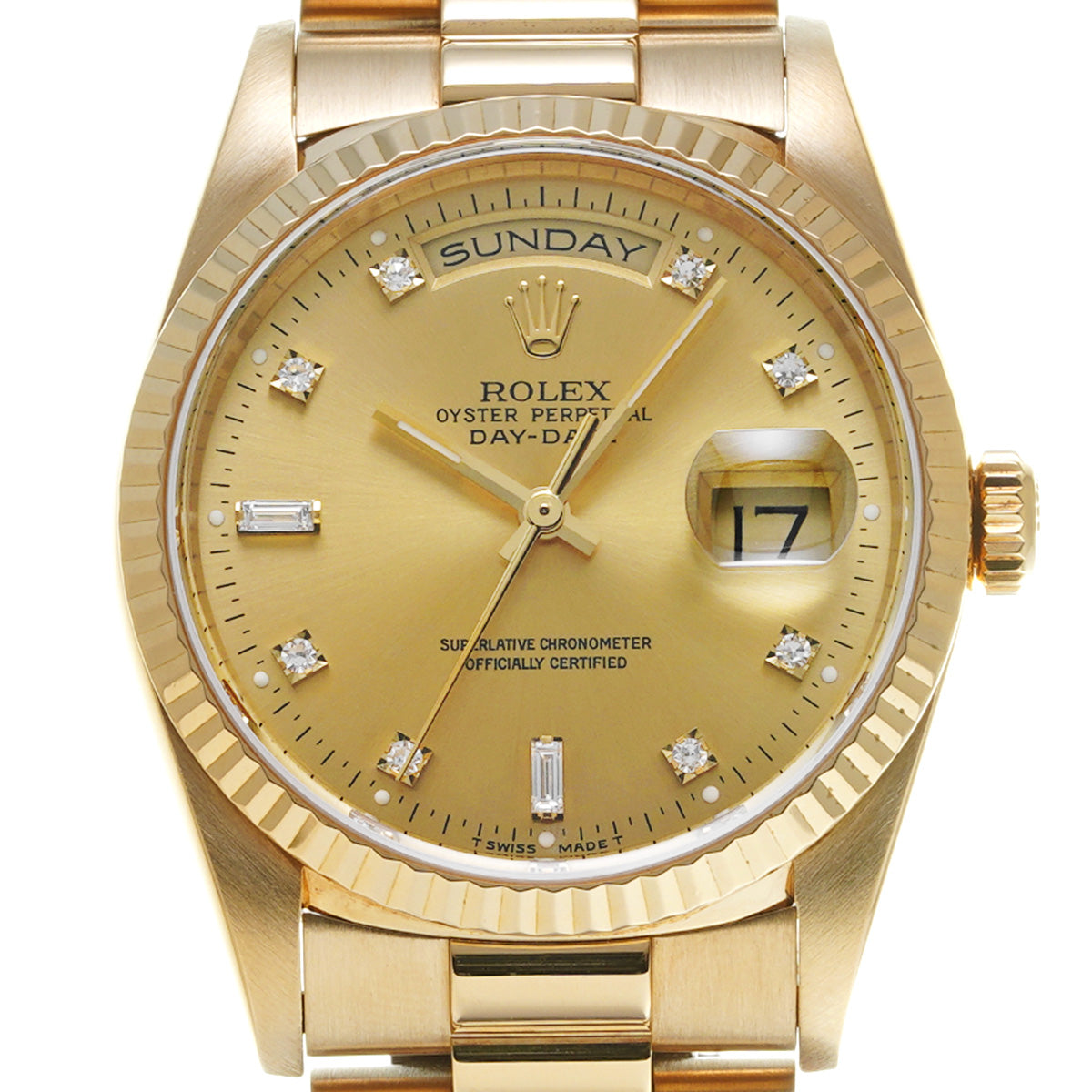 Day Date 18238A S (manufactured circa 1993) Champagne/Diamond ROLEX Men's [Pre-Owned].