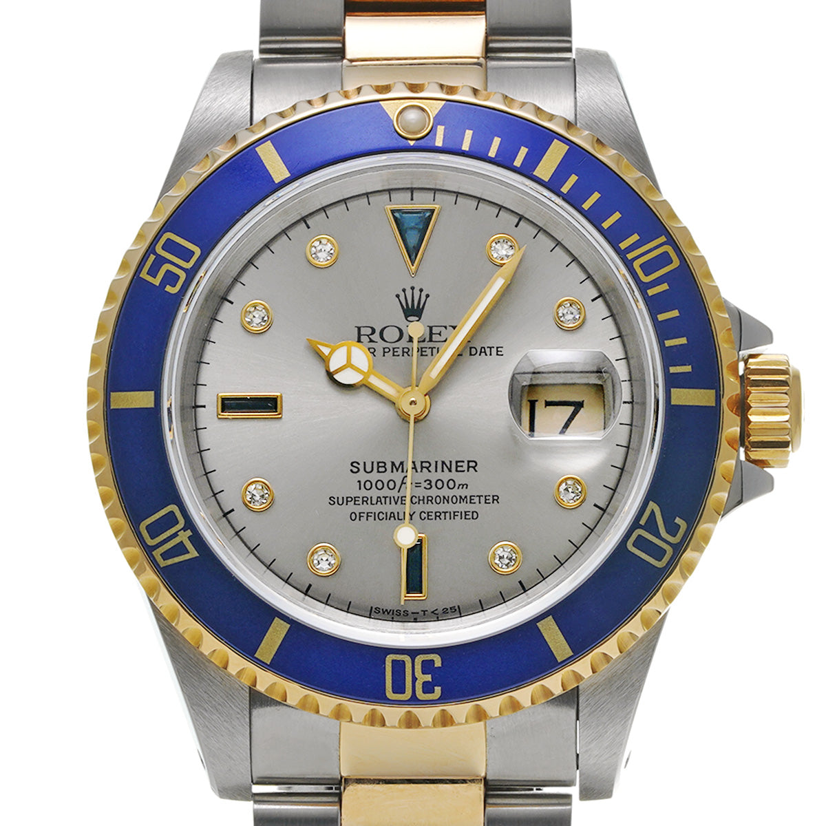 Submariner Date 16613SG X (manufactured circa 1993) Gray/Sapphire/Diamond ROLEX Men's [Pre-Owned].