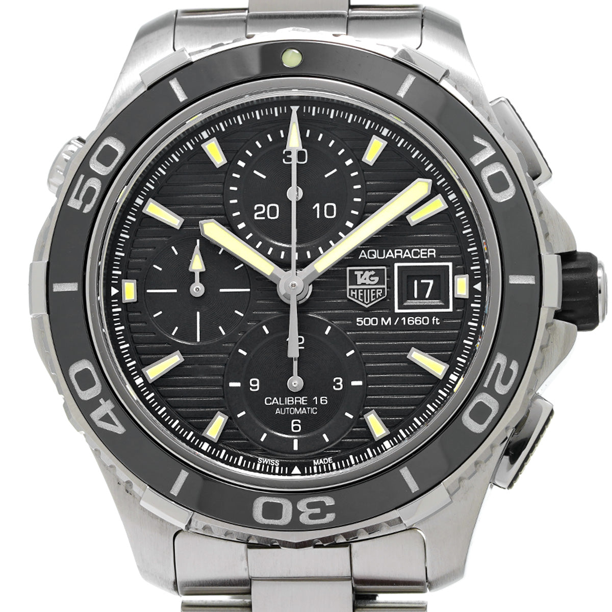 Aquaracer Calibre 16 Chronograph CAK2111.BA0833 Black TAG HEUER Men's [Pre-Owned]