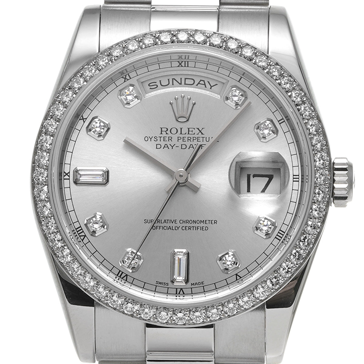 Day-Date 118346A P (manufactured circa 2001) Silver/Diamond ROLEX Men's [Pre-Owned].