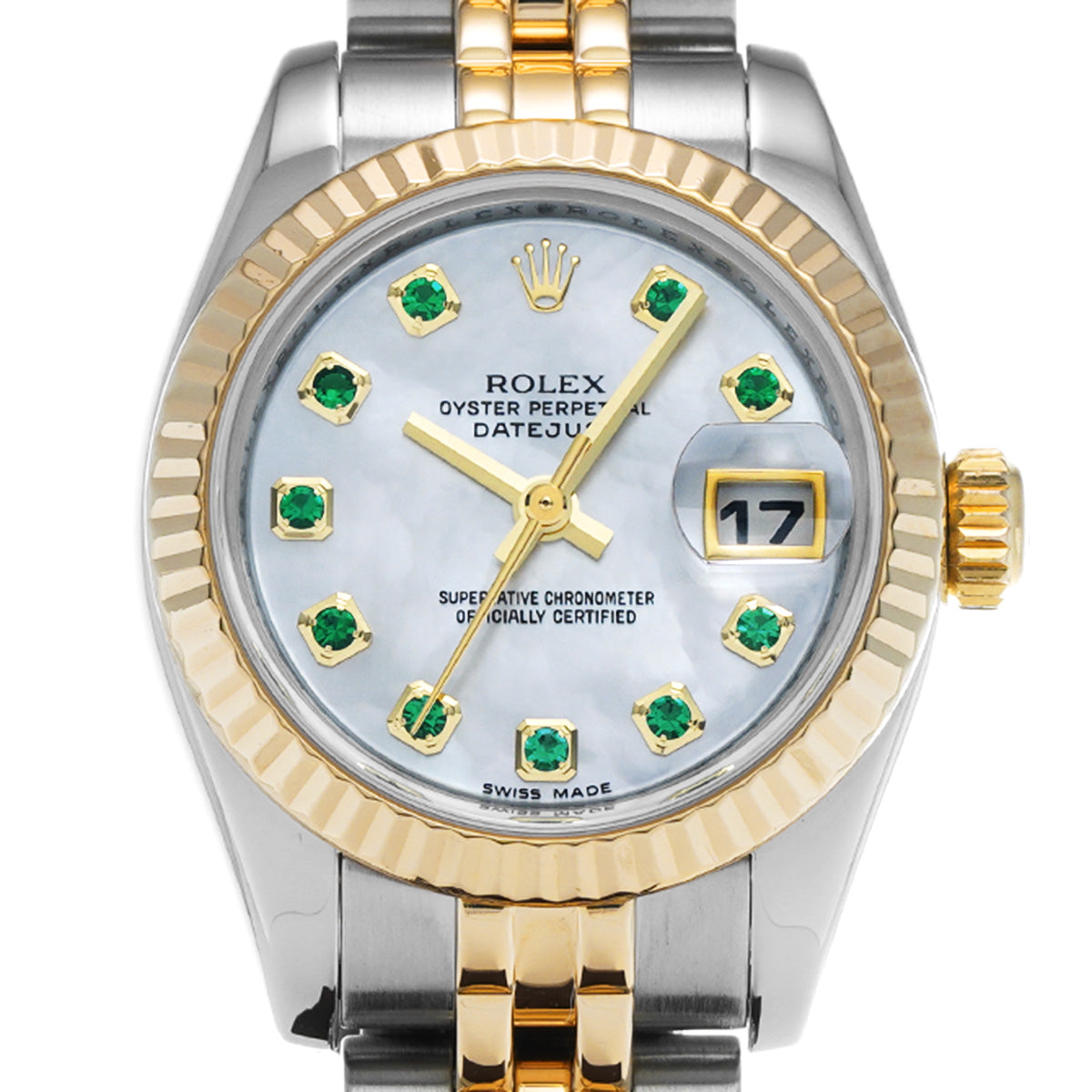 DATE JUST 179173NGE Z (manufactured around 2007) White MOP/Emerald ROLEX Ladies [Pre-Owned].