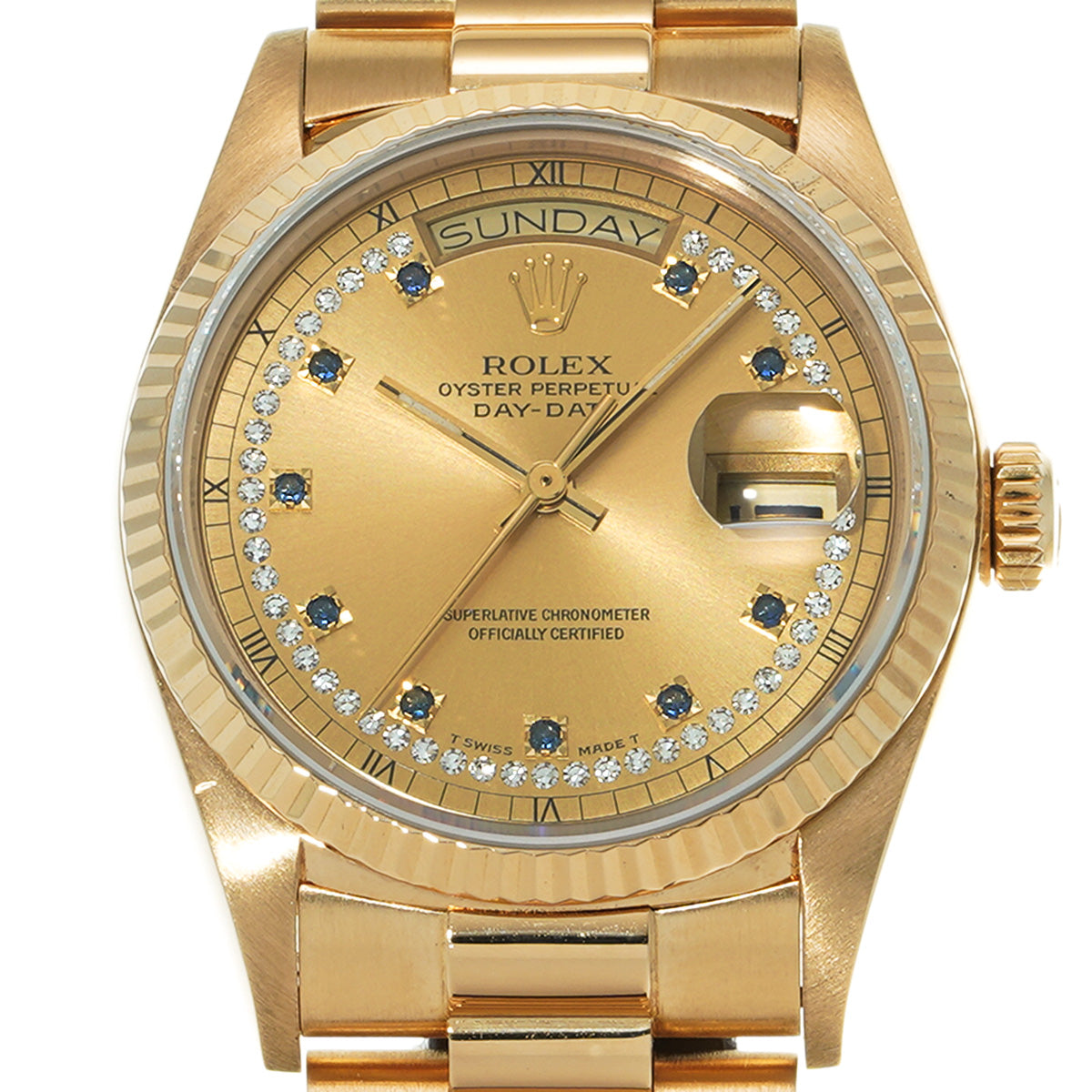 Day Date 18038LS 95th (manufactured circa 1986) Champagne/Diamond/Sapphire ROLEX Men's [Pre-Owned].
