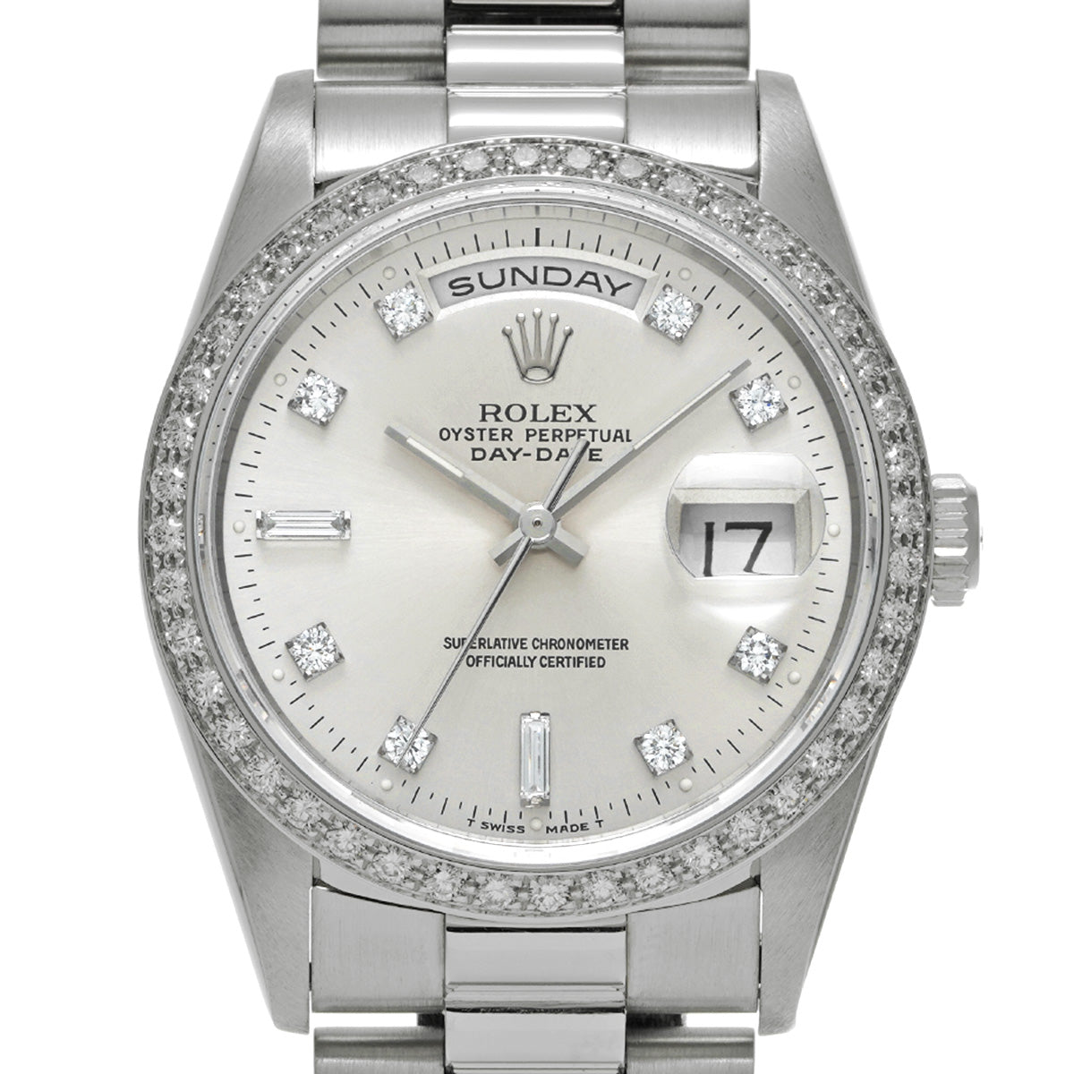 Day Date 18346A N (manufactured circa 1992) Silver/Diamond ROLEX Men's [Pre-Owned].