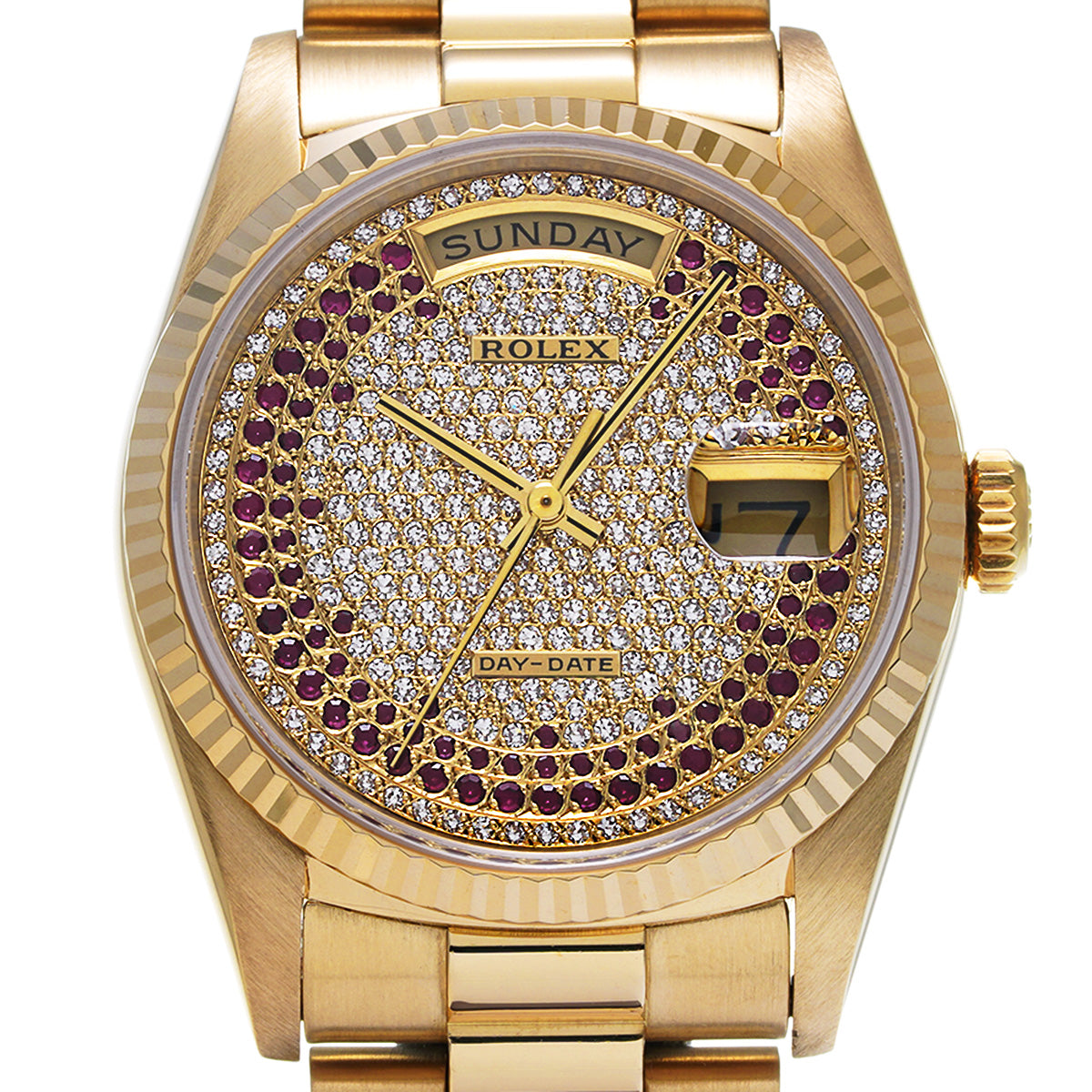 Day Date 18238 R (manufactured circa 1987) Champagne/Diamond/Ruby ROLEX Men's [Pre-Owned].