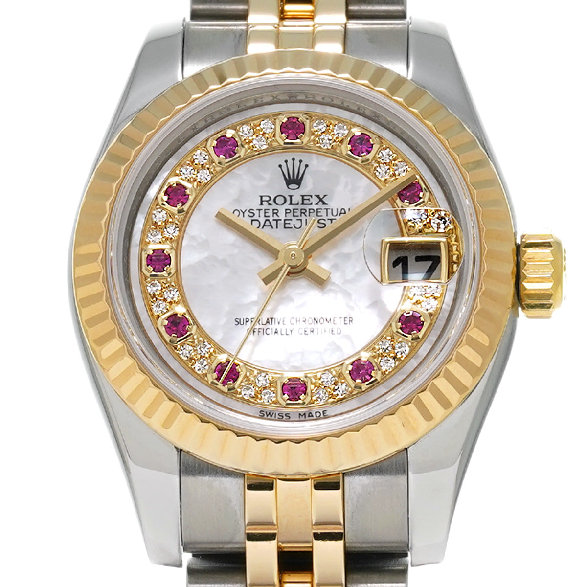 DATE JUST 179173 White MOP/Ruby/Diamond ROLEX Ladies [Pre-Owned].