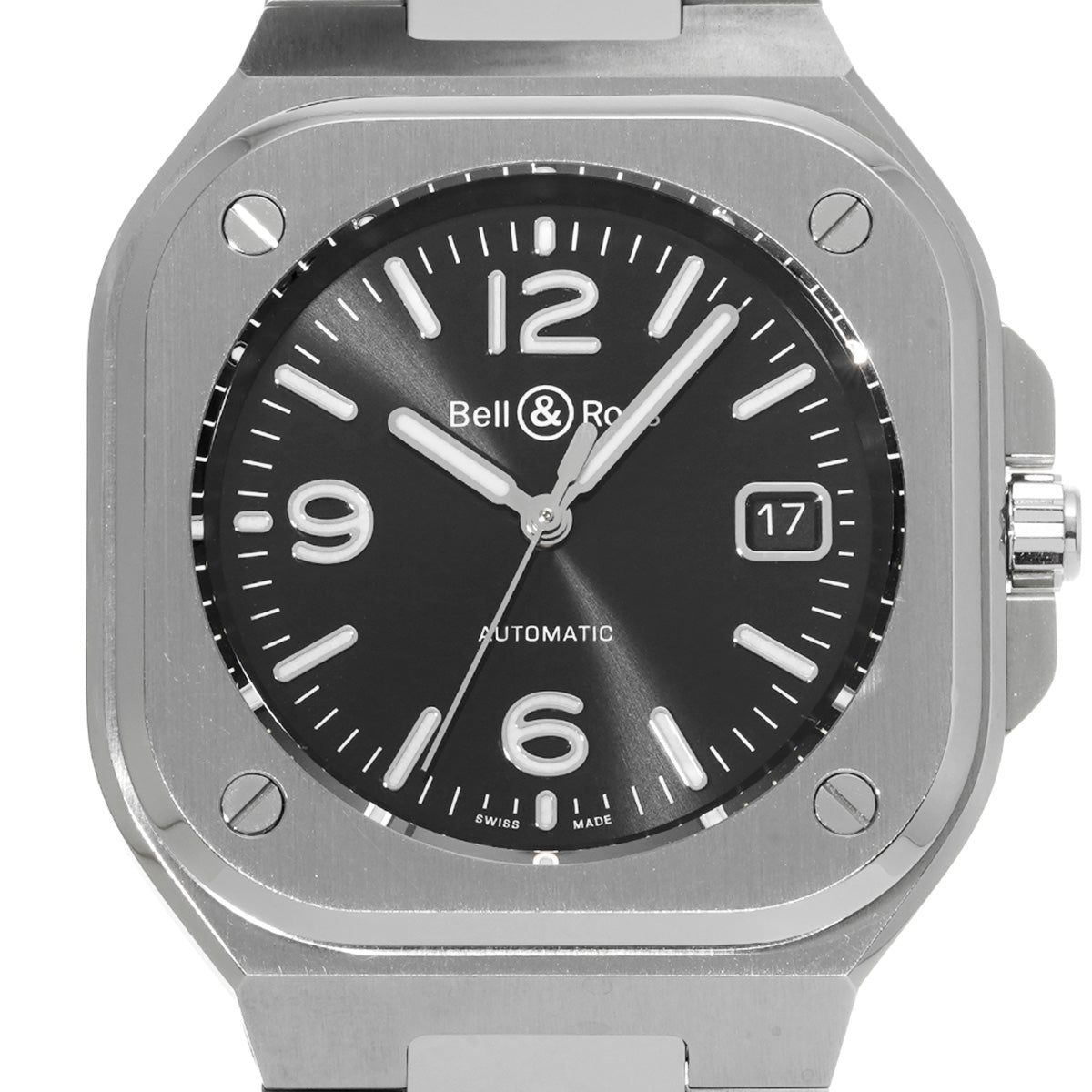 BR 05 Black Steel BR05A-BL-ST/SRB Black Bell &amp; Ross Men's [Pre-Owned].
