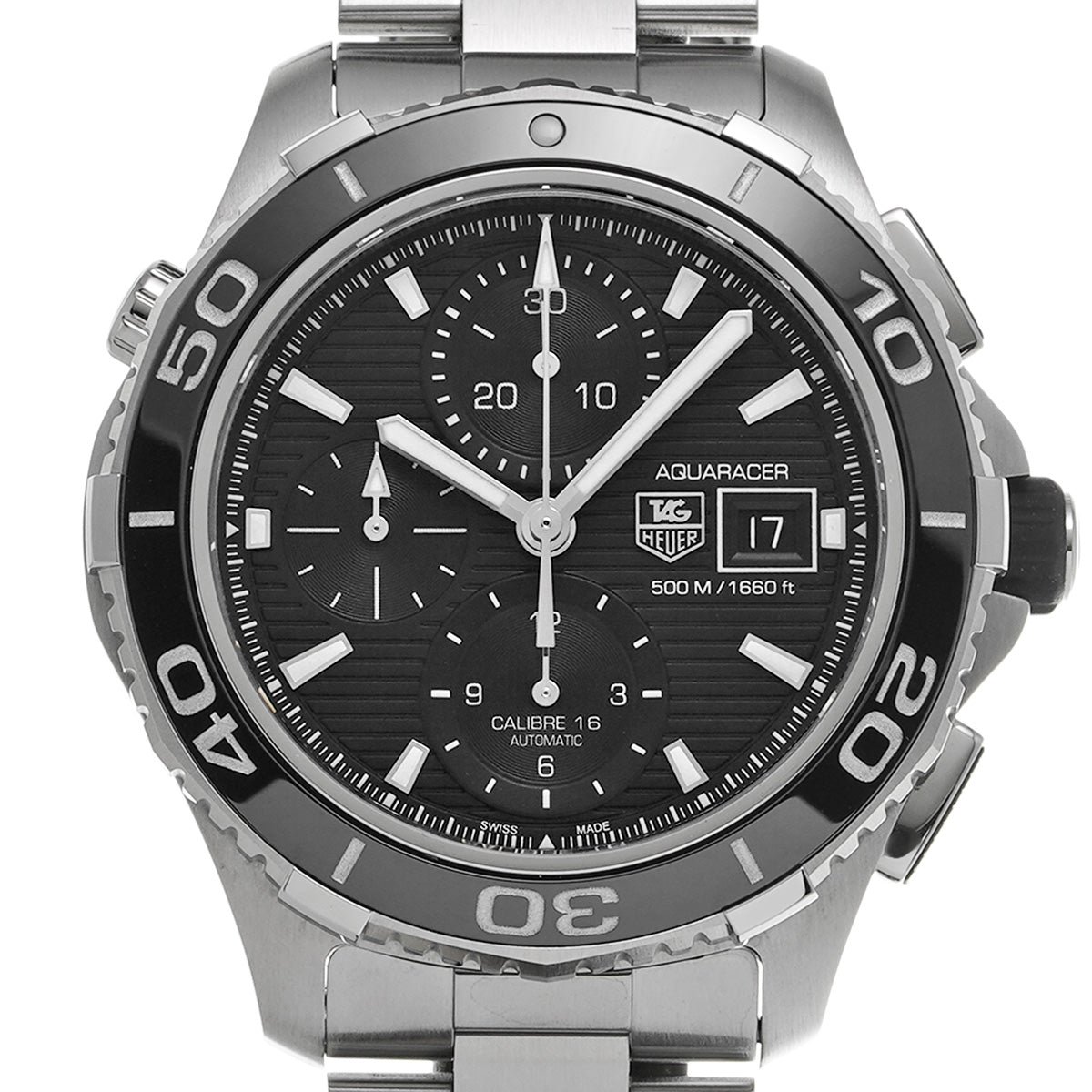 Aquaracer Calibre 16 Chronograph CAK2110.BA0833 Black TAG HEUER Men's [Pre-Owned]
