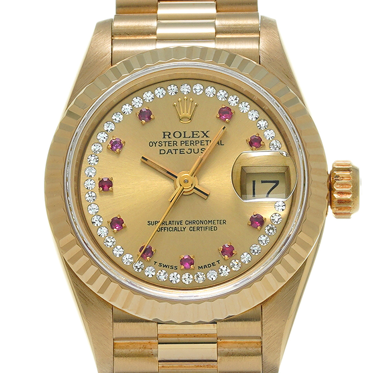 Datejust 69178LR E (manufactured circa 1991) Champagne/Milliard Diamonds/Ruby ROLEX Ladies [Pre-Owned].