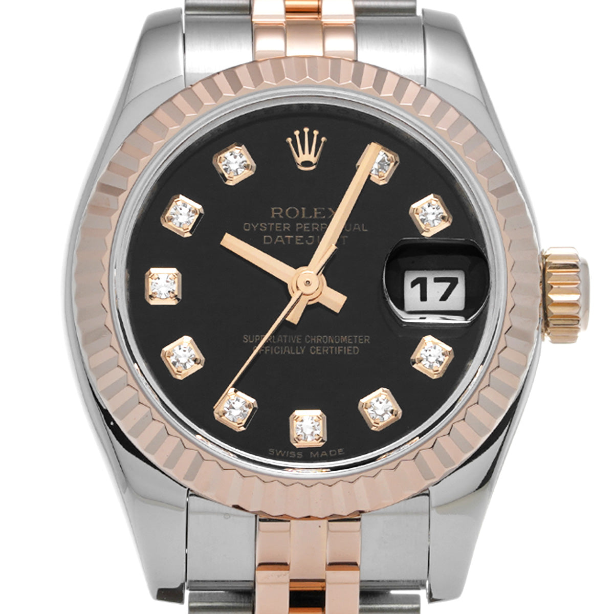 DATE JUST 179171G (manufactured circa 2005) Black/Diamond ROLEX Ladies [Pre-Owned].