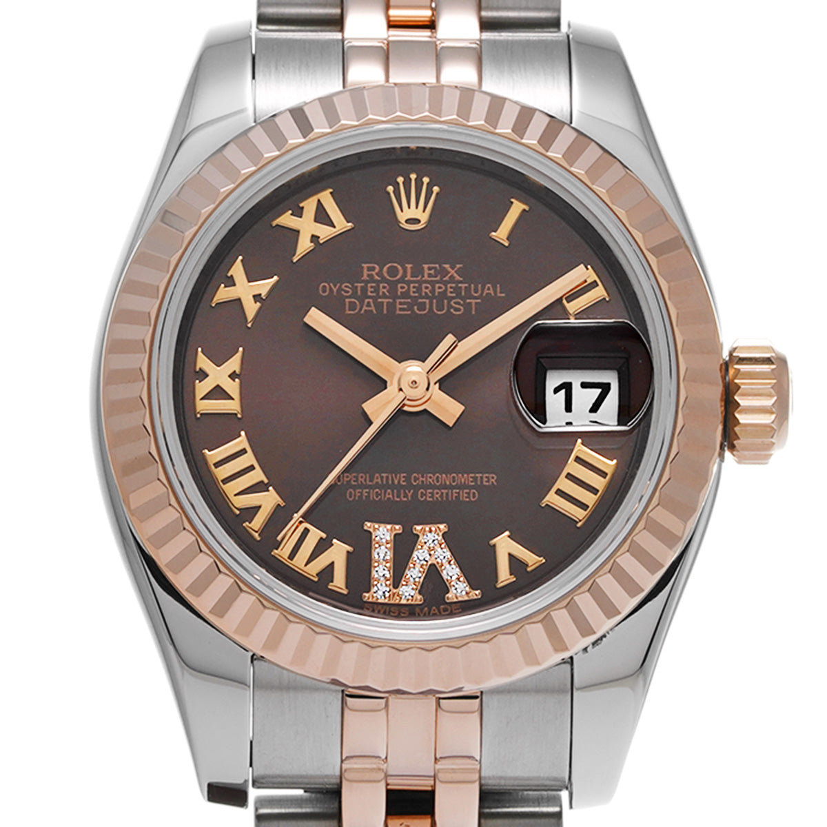 DATE JUST 179171 Random Serial Chocolate Brown/Diamond ROLEX Ladies [Pre-Owned].